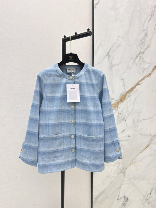 Chan 26ss laser-washed striped denim jacket