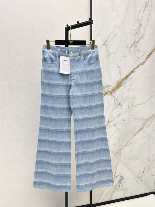 Chan 26ss laser-washed striped flared jeans