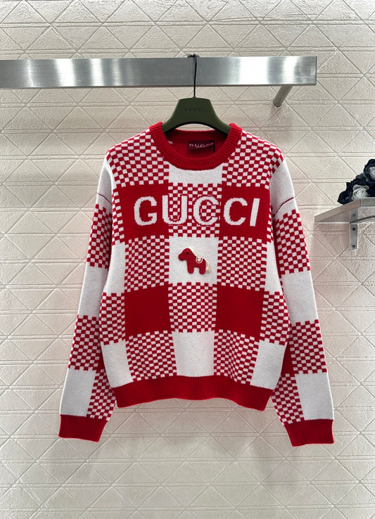 Gucc 26ss checkerboard knit sweater