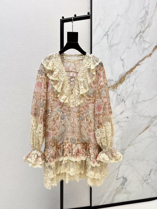 Zimm 26ss  lace contract flower dress