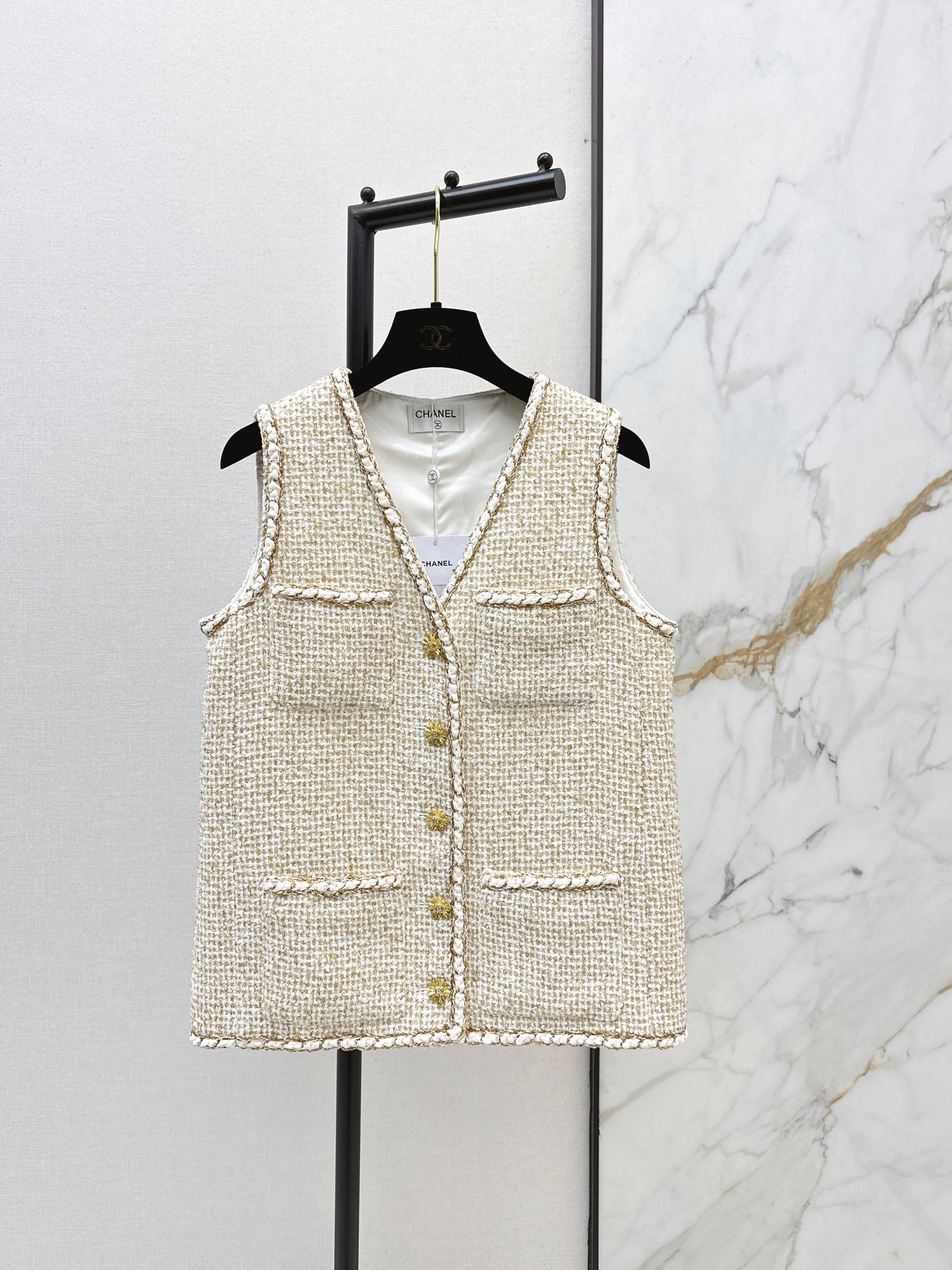 Chan 26ss woven tweed vest