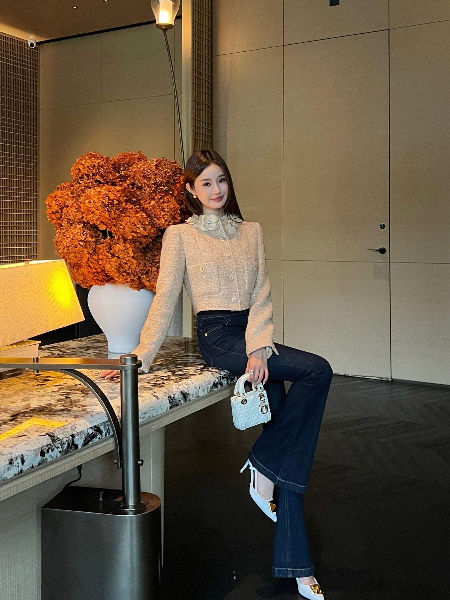 Chan 26ss 3d floral woven jacket