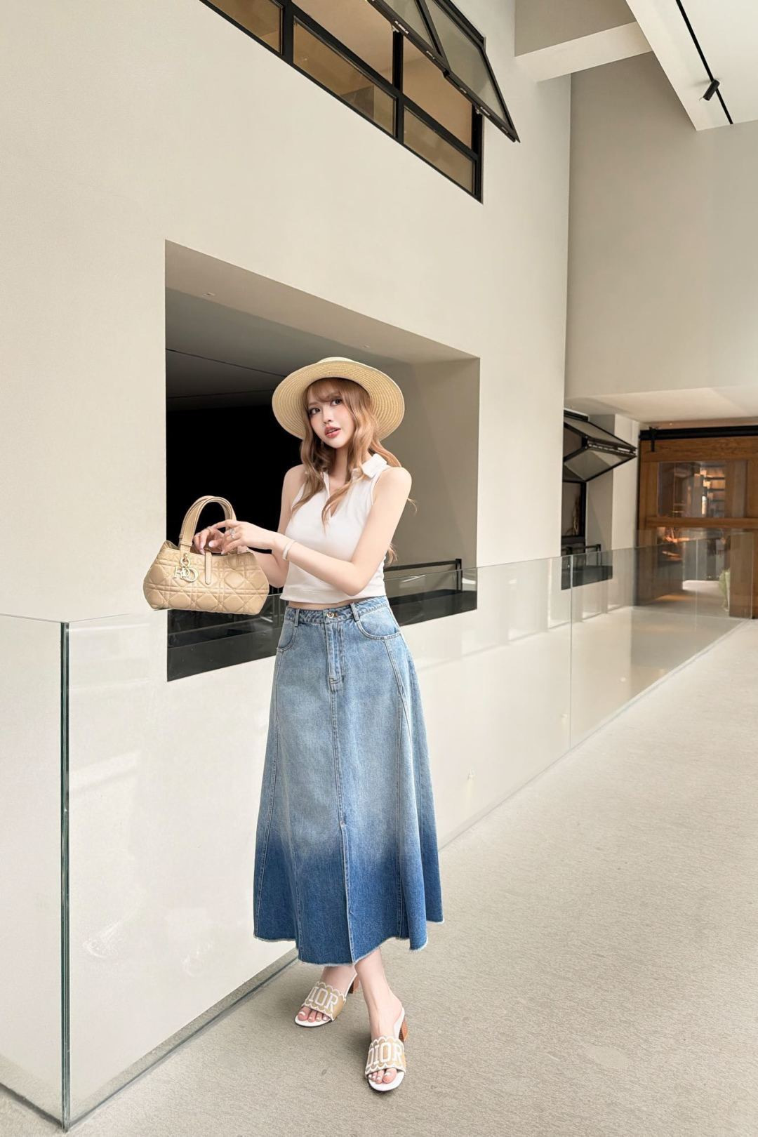 CD 26ss gradient denim a-line skirt