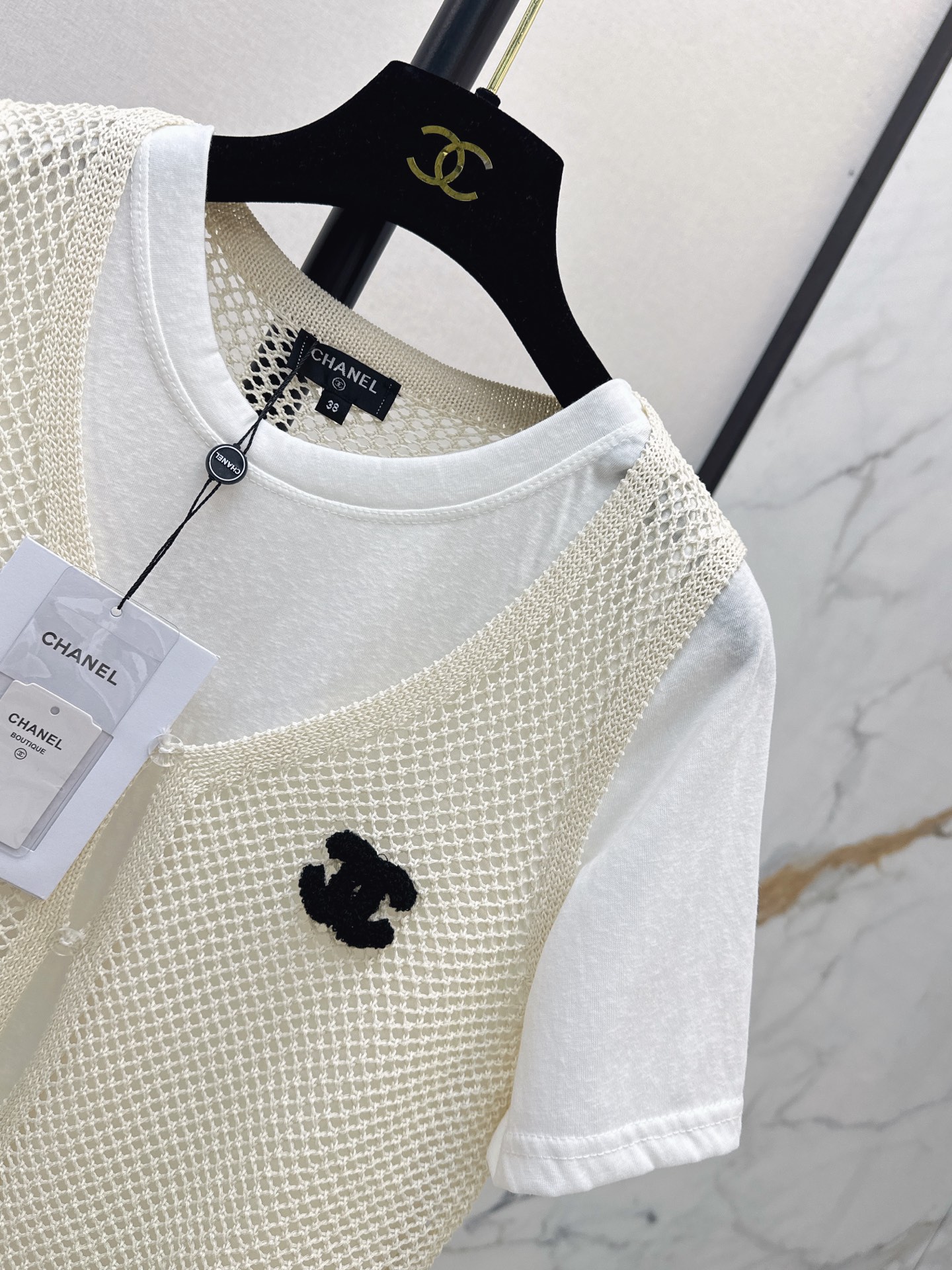 Chan 26ss hollow knit waistcoat