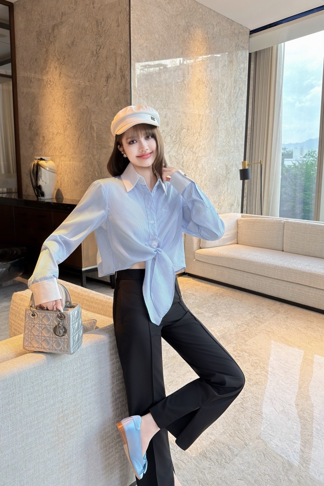 CD 26ss striped tie-front cropped shirt