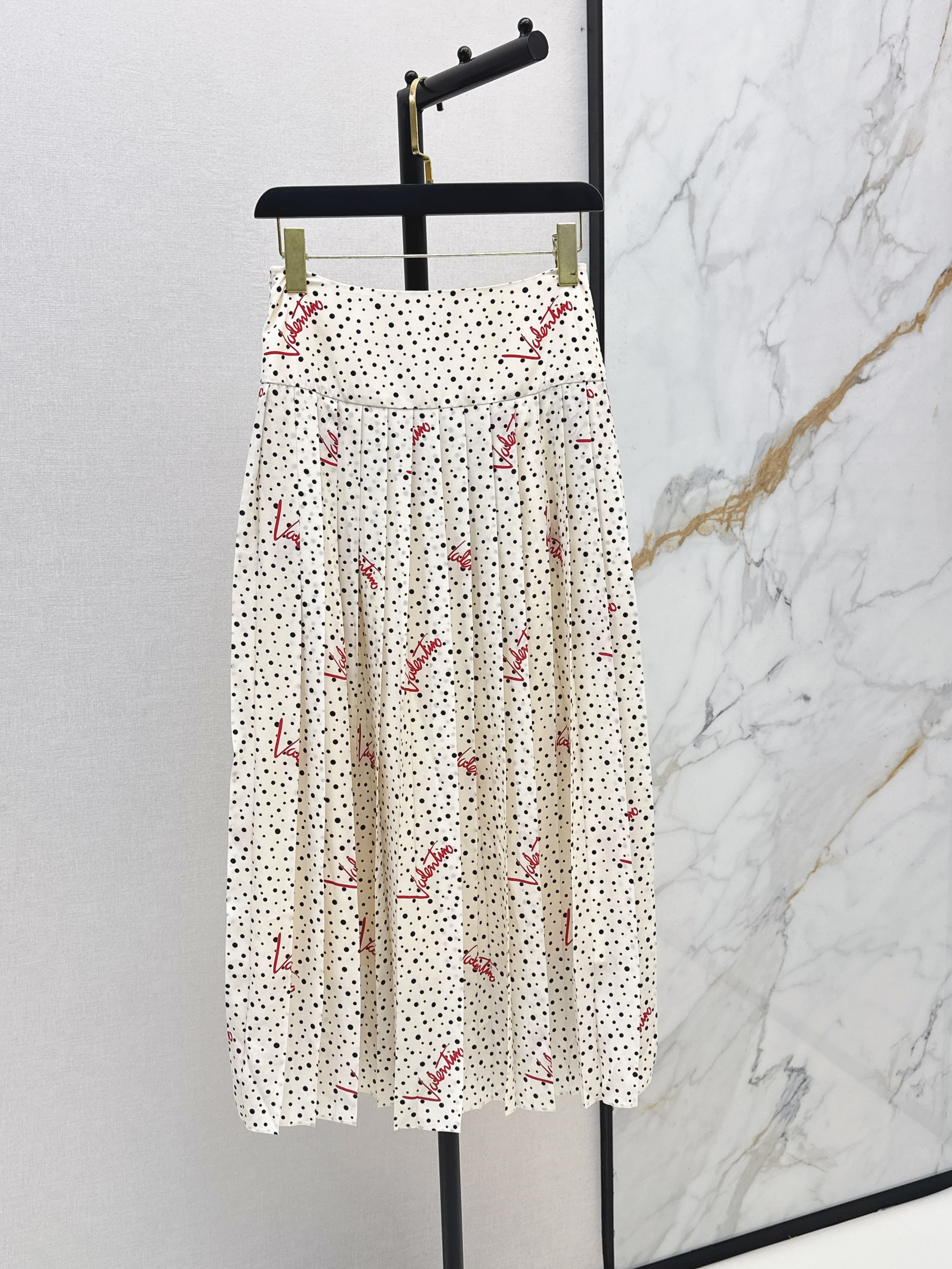 Valen 26ss print polka dots silk skirt