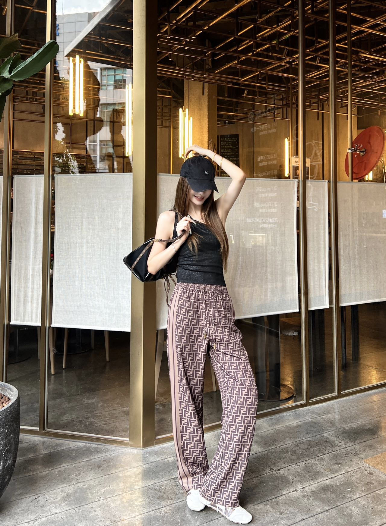 Fen 26ss drawstring wide leg pants