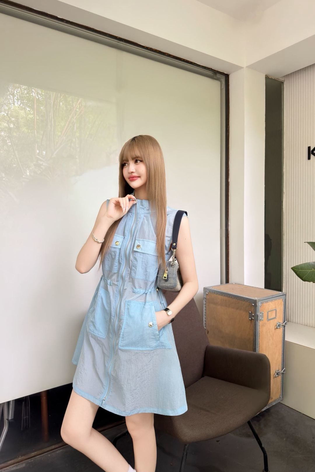 Pra 26ss drawstring sleeveless dress