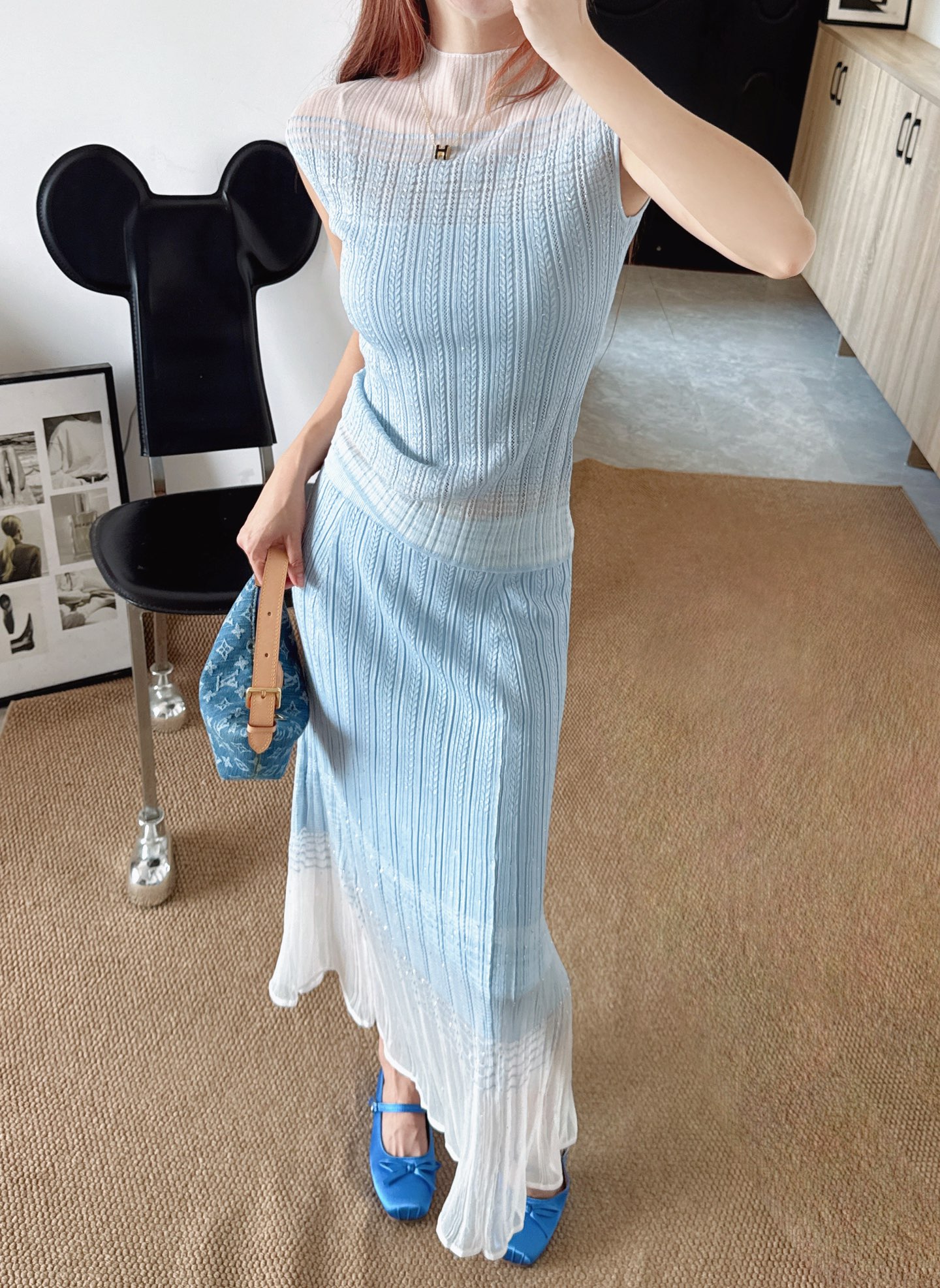 Chan 26ss sleeveless knit vest skirt set