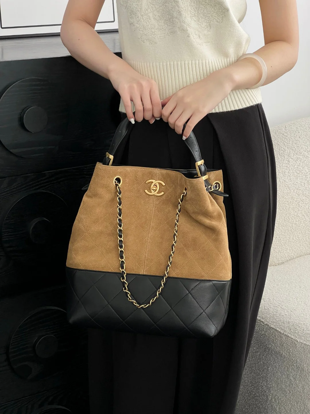Chan 25A suede hobo bags