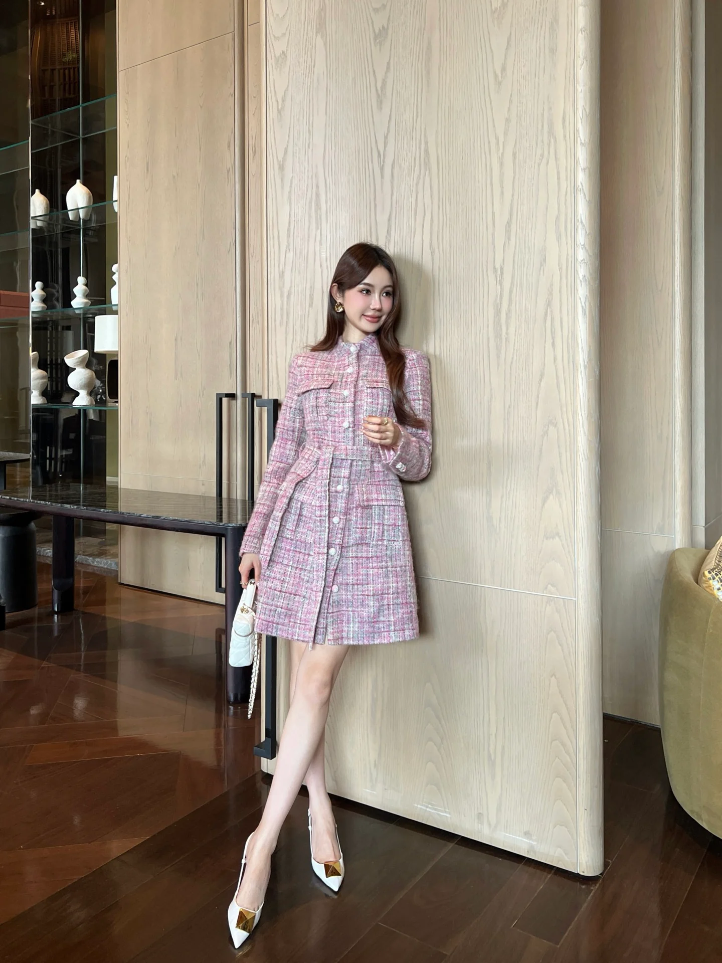 Chan 26ss check tweed coat dress