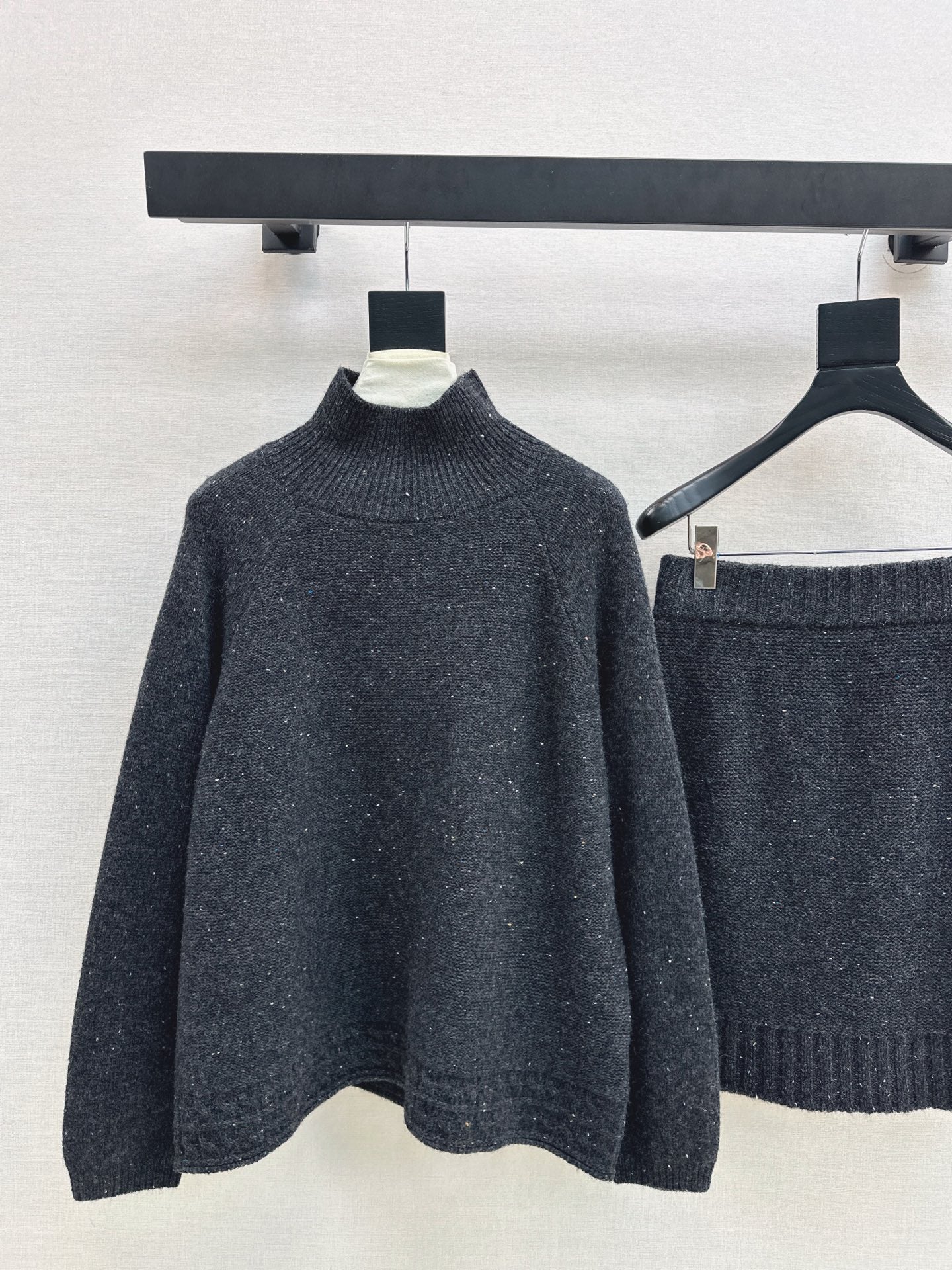 Brun 26ss knit high neck sweater+skirt outfit set