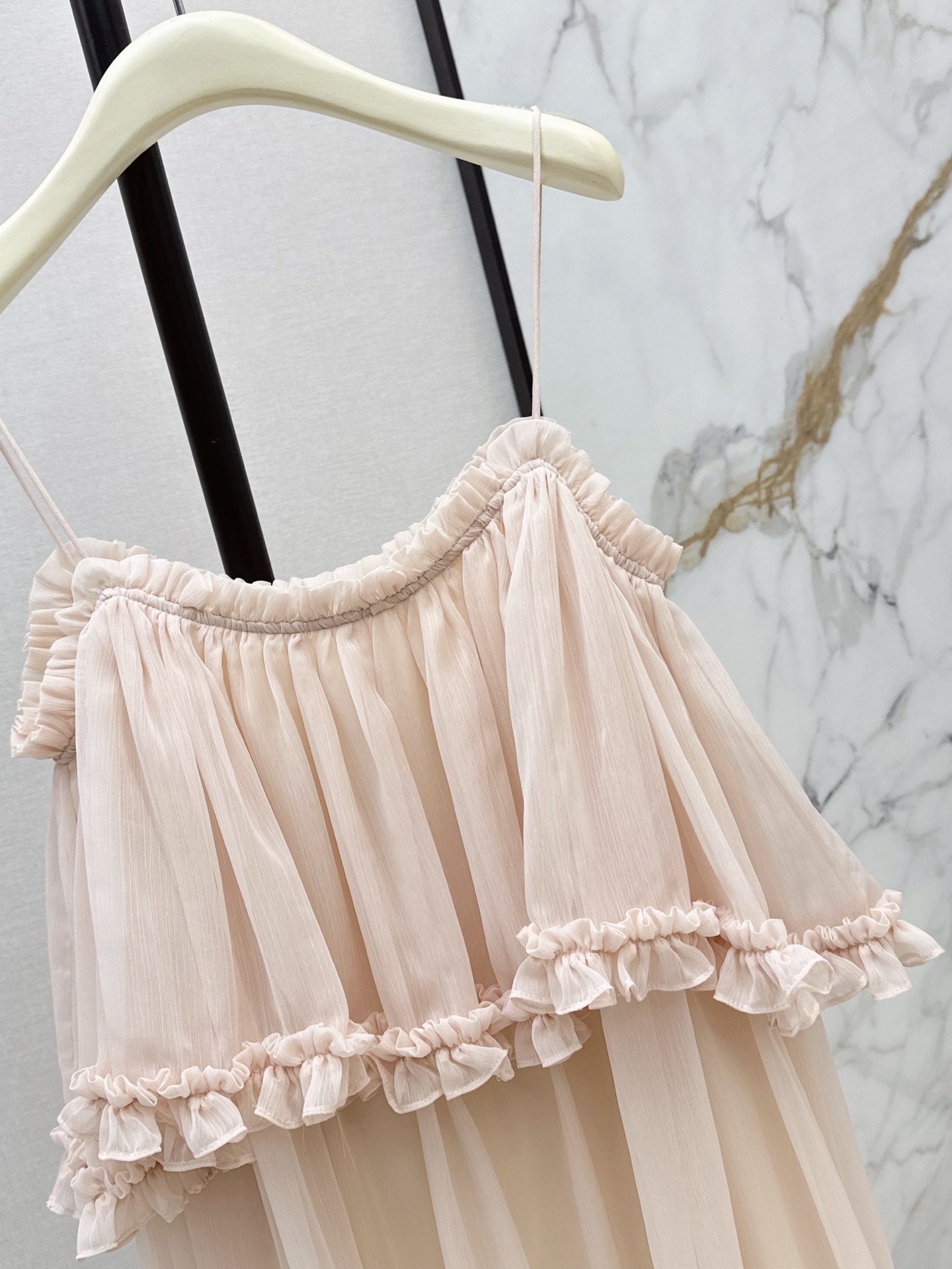 Chlo 26ss Spaghetti Strap Ruffle Mini Dress