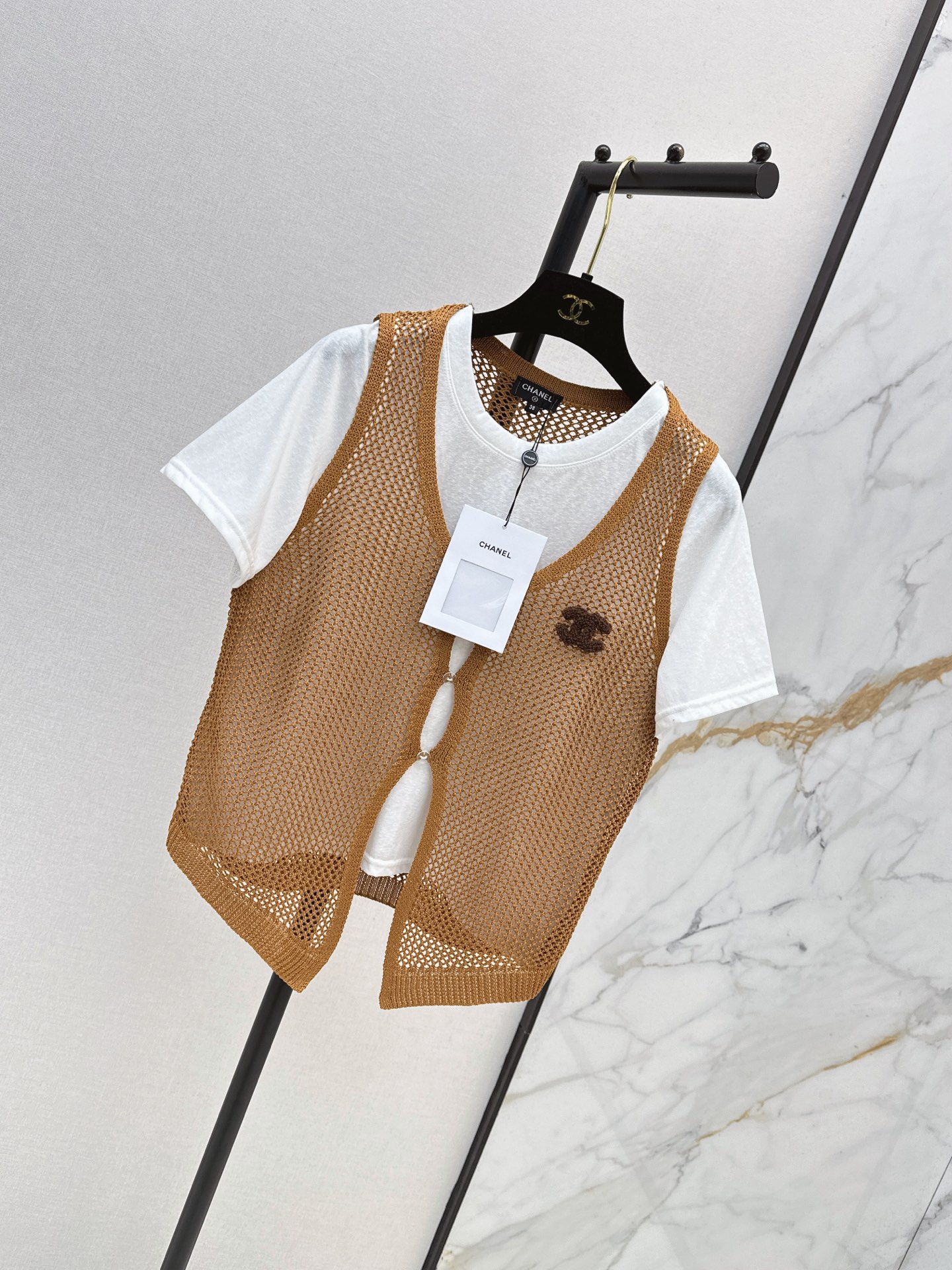 Chan 26ss hollow knit waistcoat