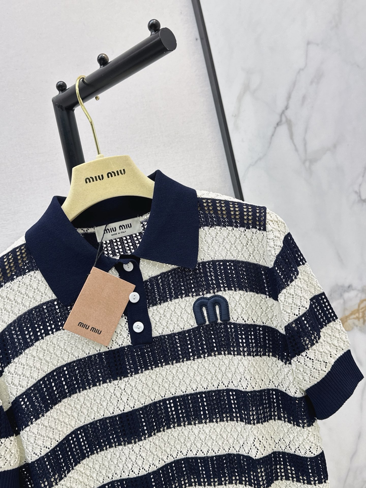 Miu 26ss stripe knit polo shirt
