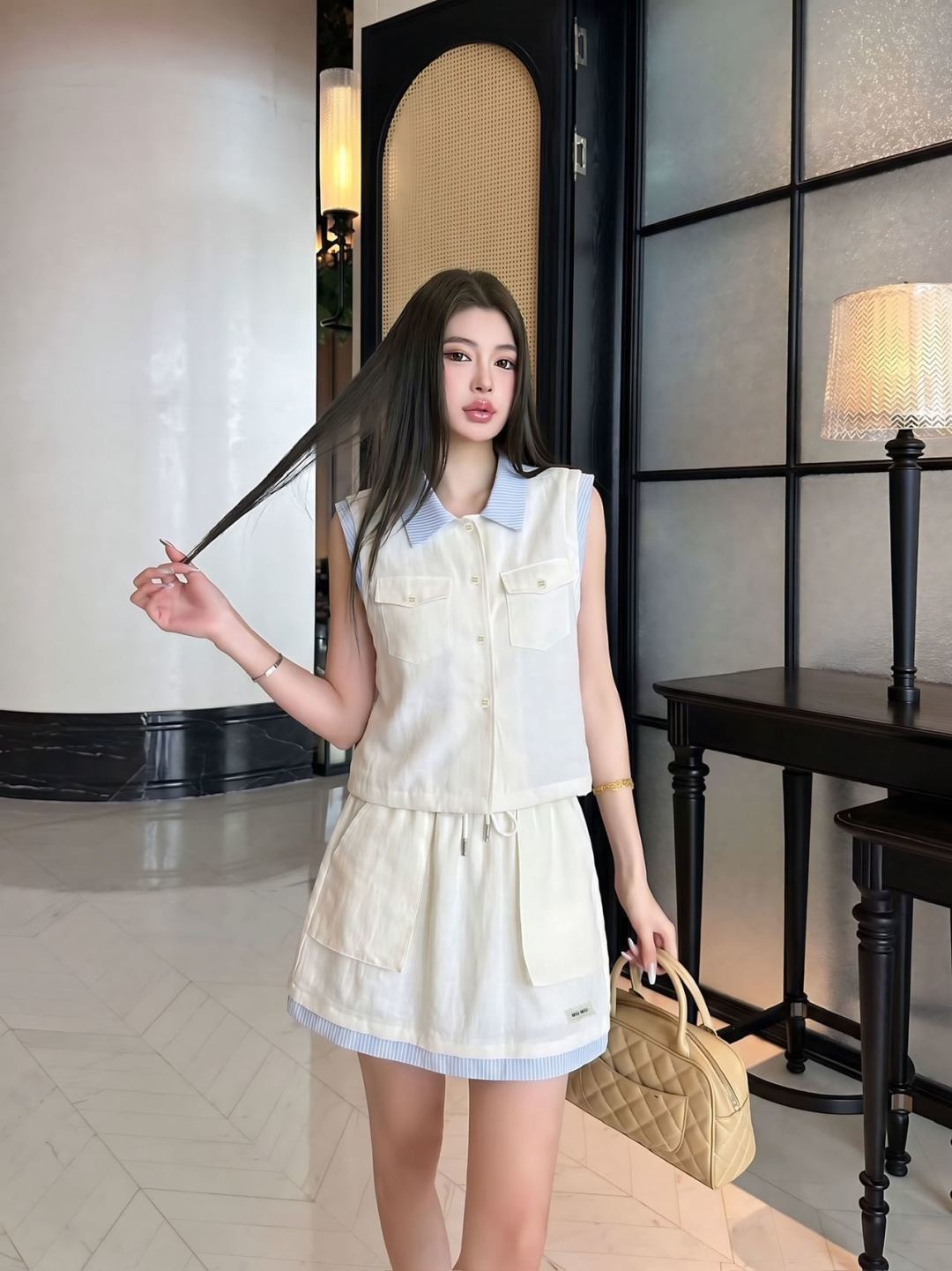 Miu 26ss shirt mini skirt set