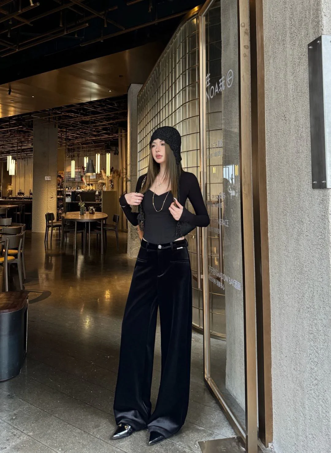 Chan 26ss velvet wide-leg pants