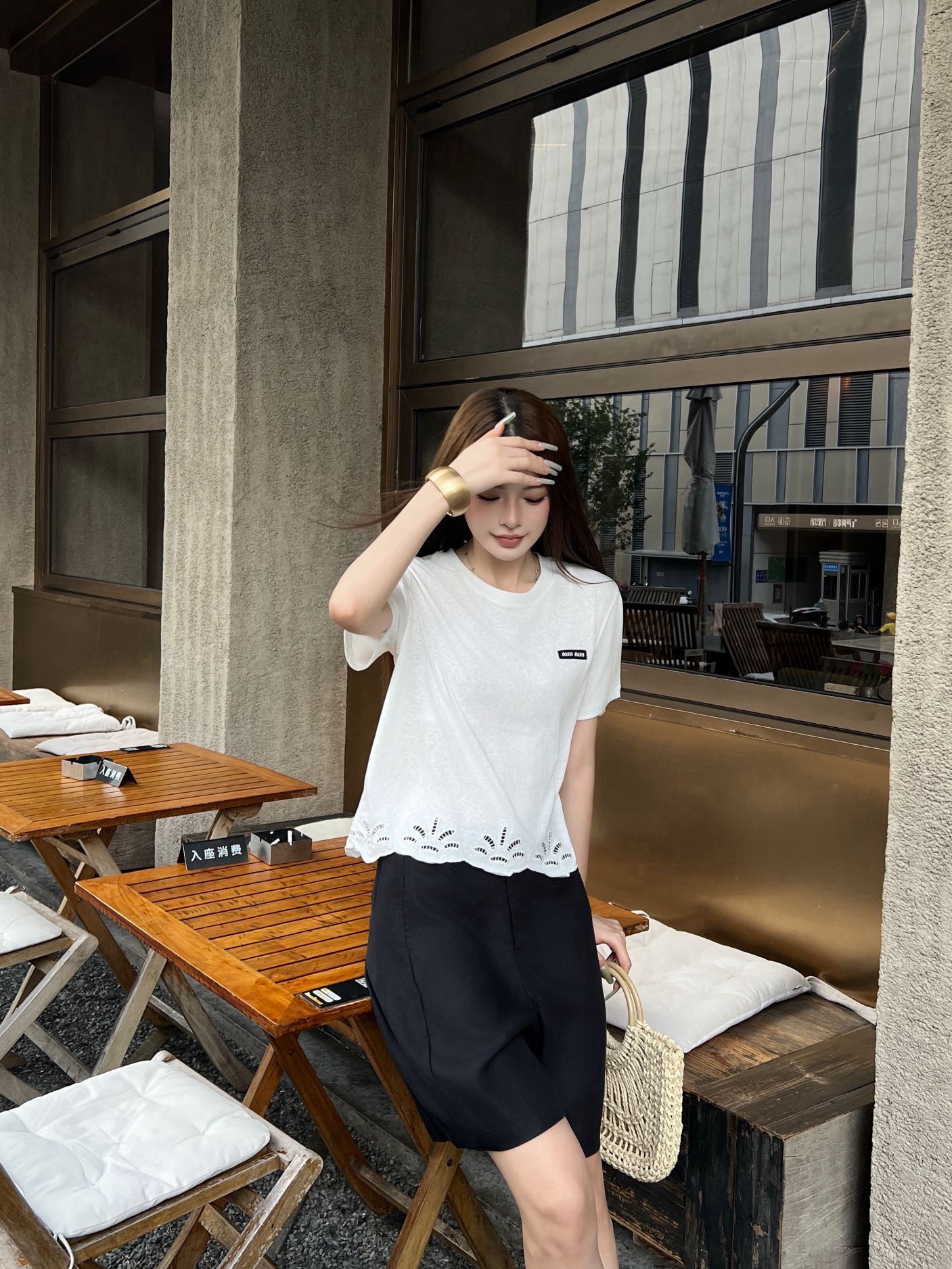 Miu 26ss embroidery t-shirt