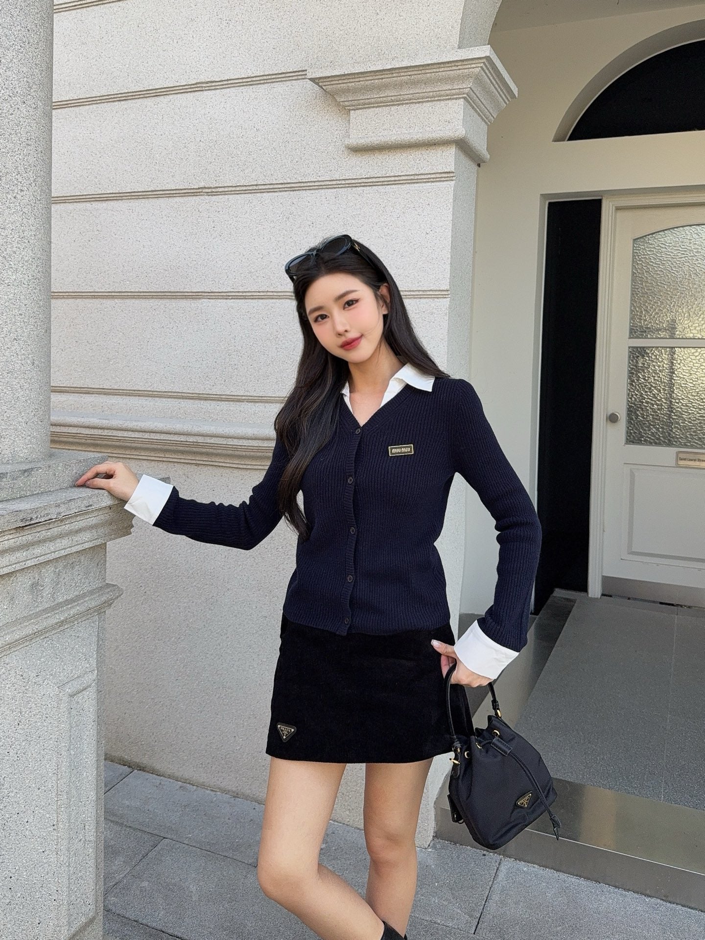 Miu 26SS 2in1 knit shirt