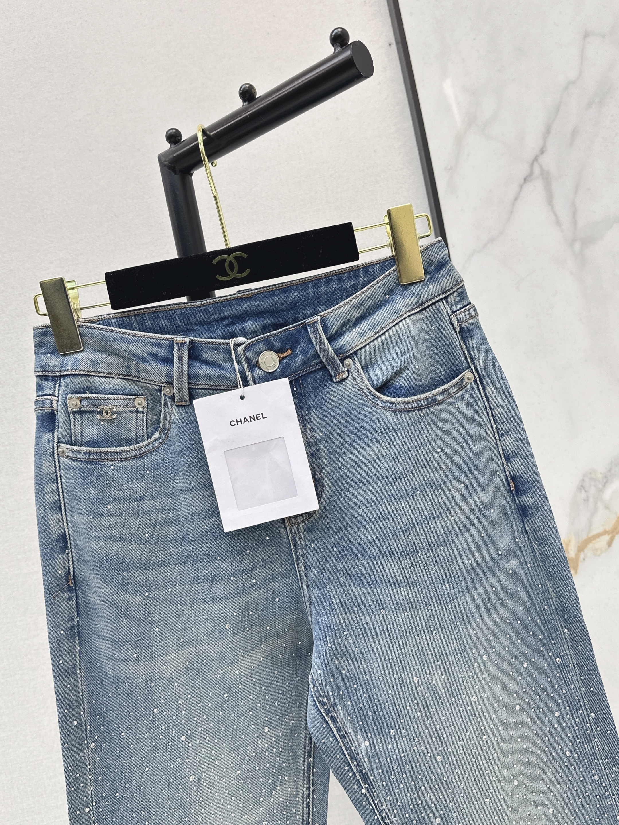 Chan 26ss rhinestone flared jeans