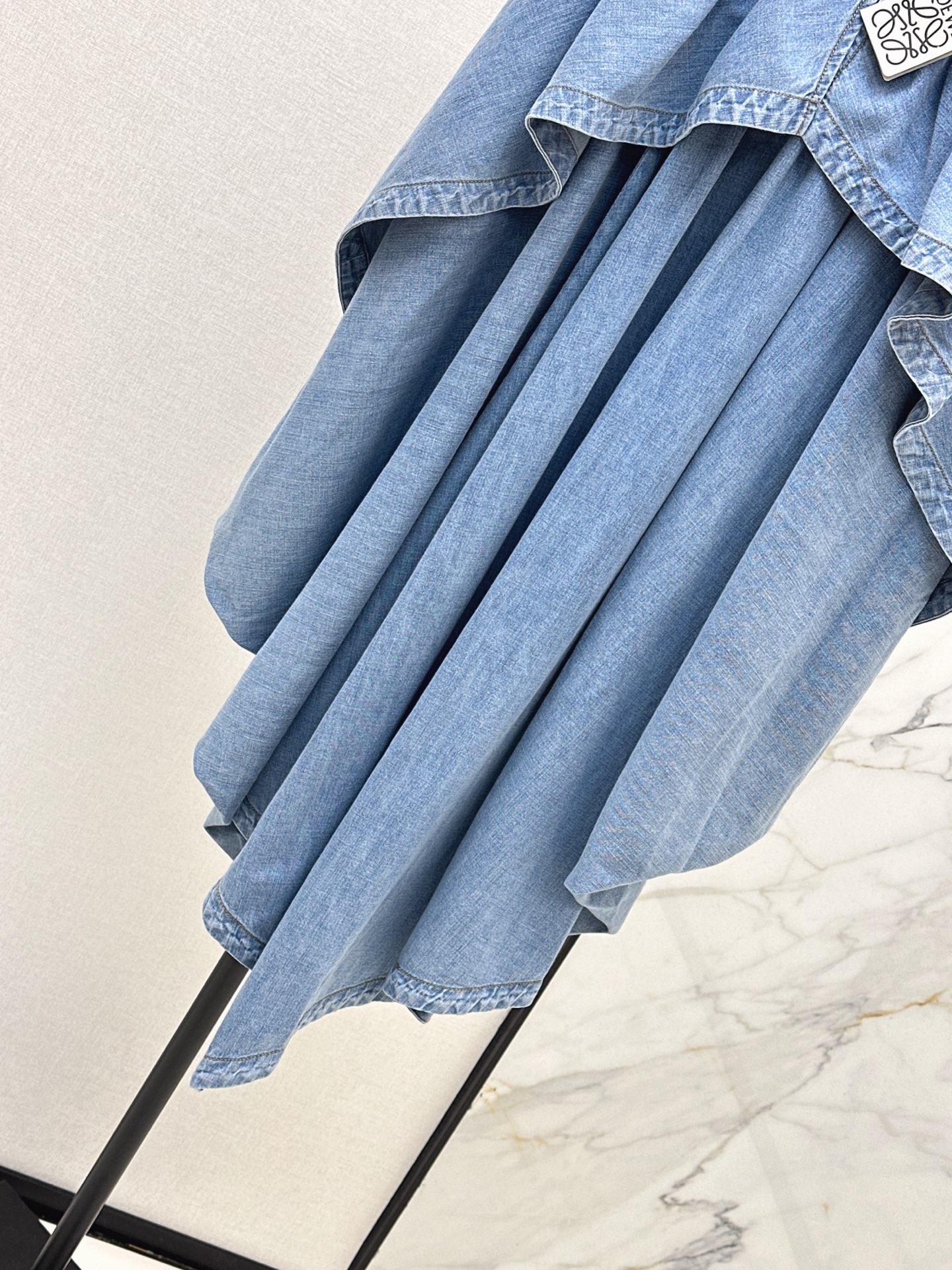 Loe 26ss asymmetrical ruffle denim skirt