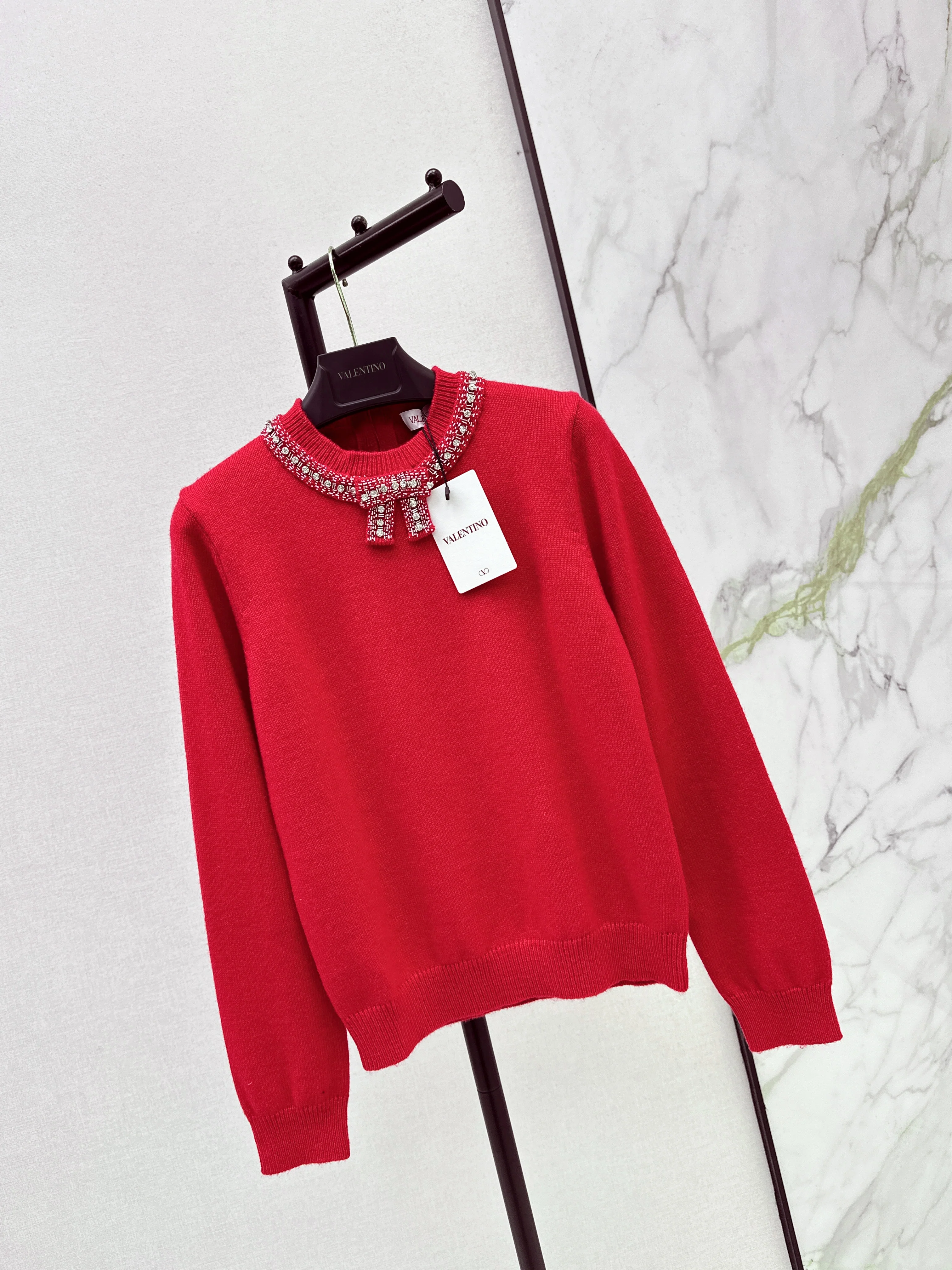 Valen 26ss bow rhinestone sweater