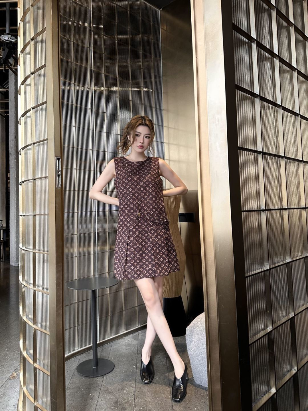 Louis 26ss print sleeveless dress