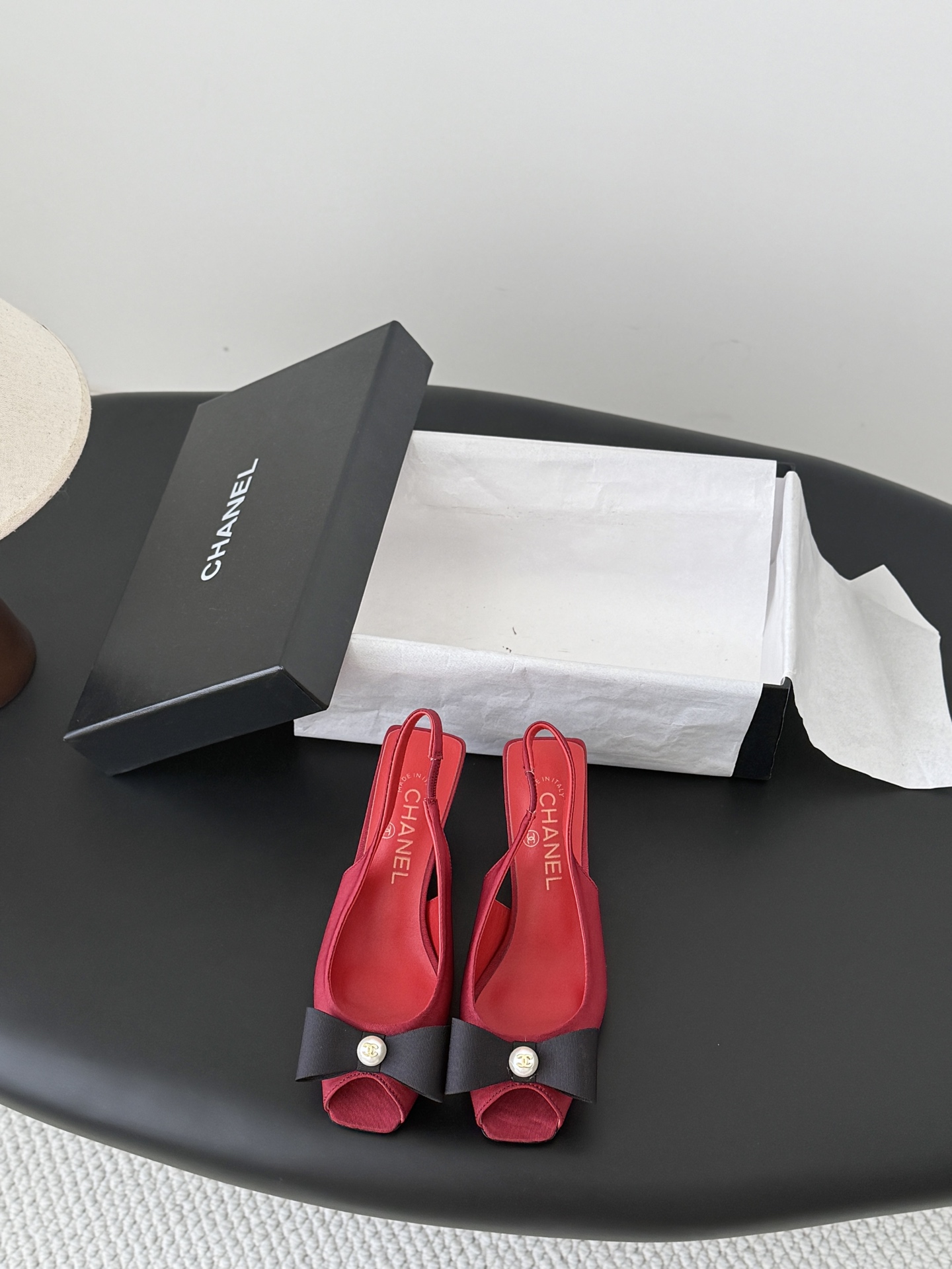 Chan 26K peep toe slingback heels