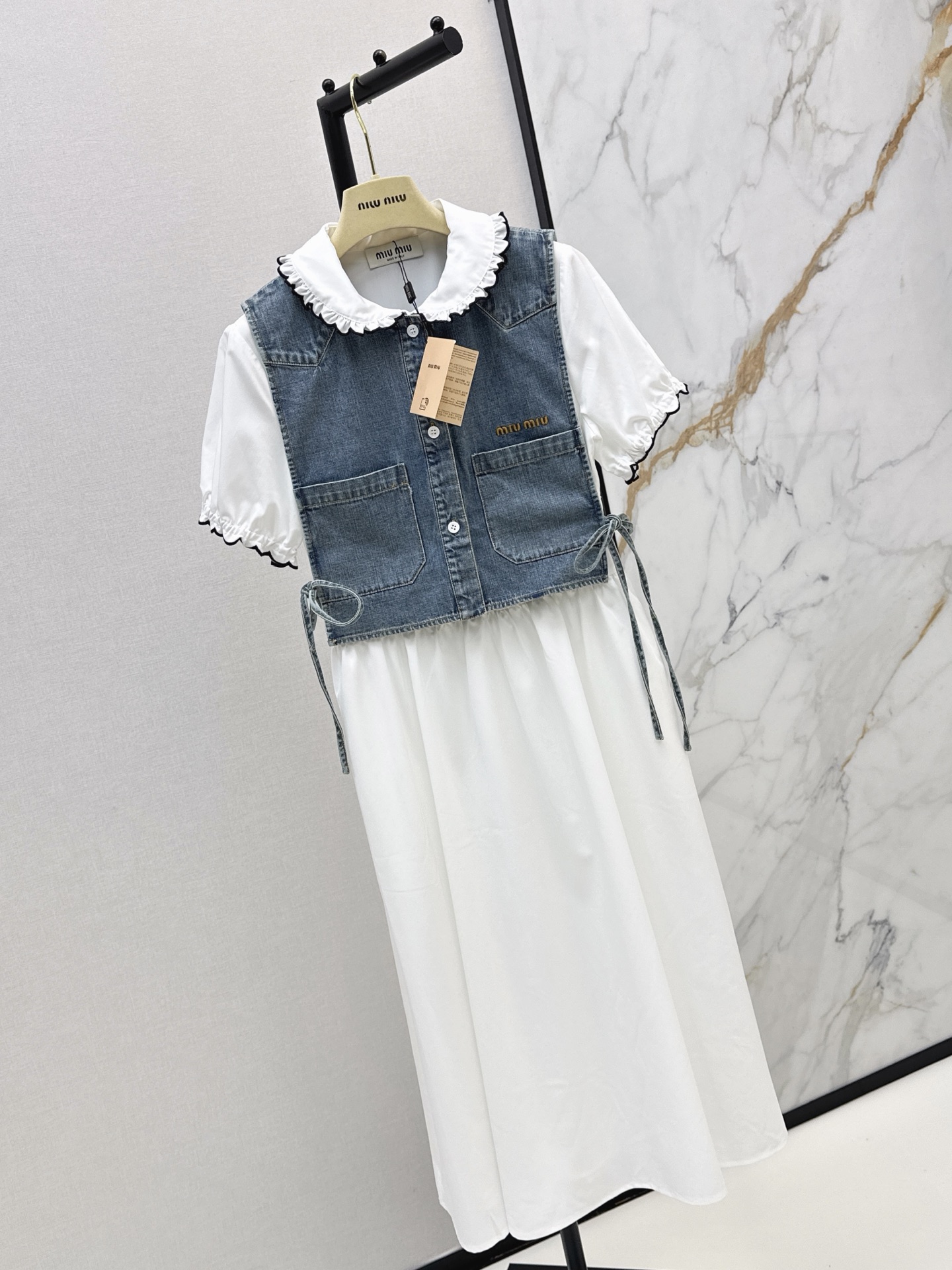 Miu 26ss 2pcs denim vest dress set