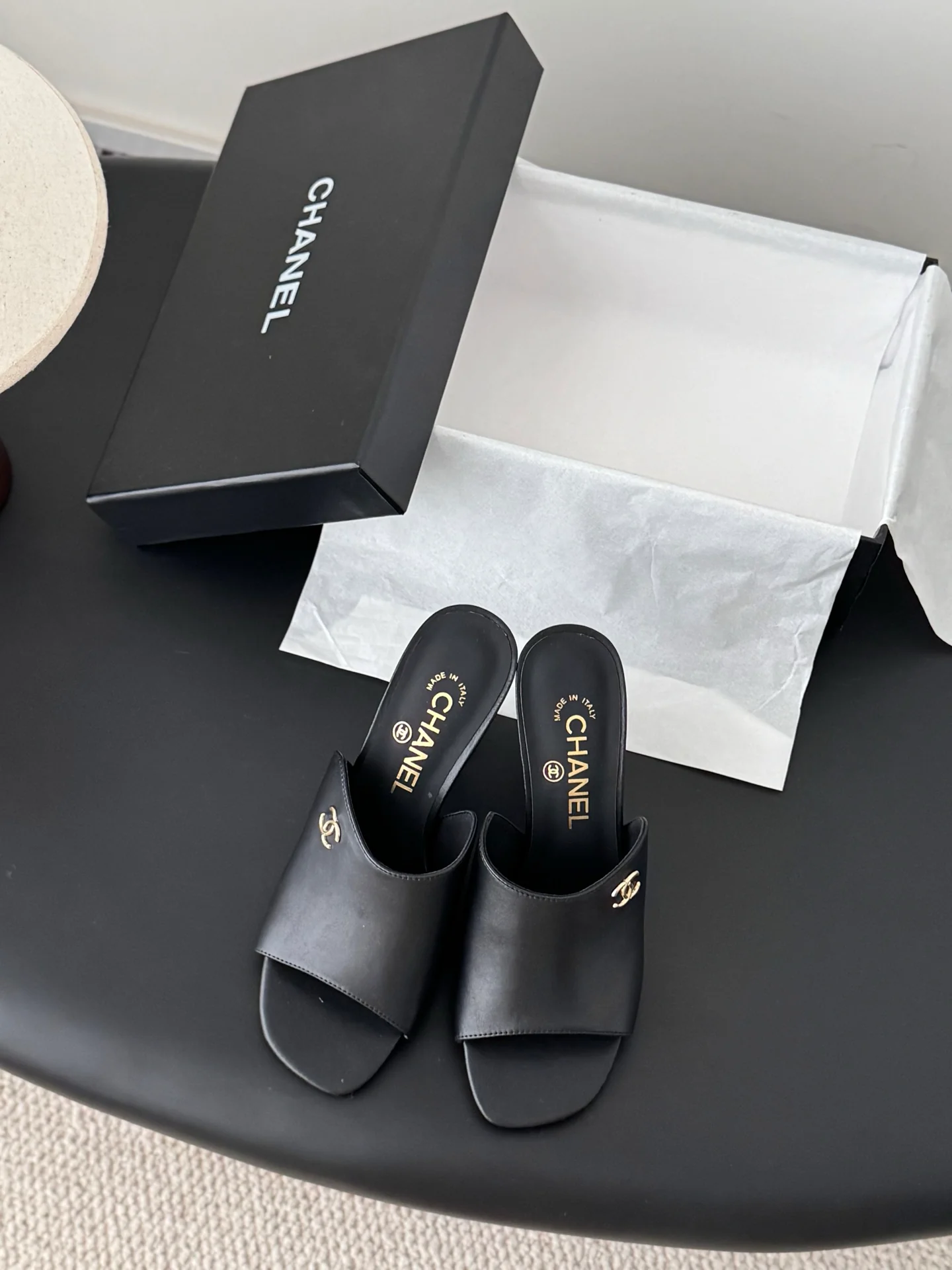 Chan 25fw high heeled slides sandals