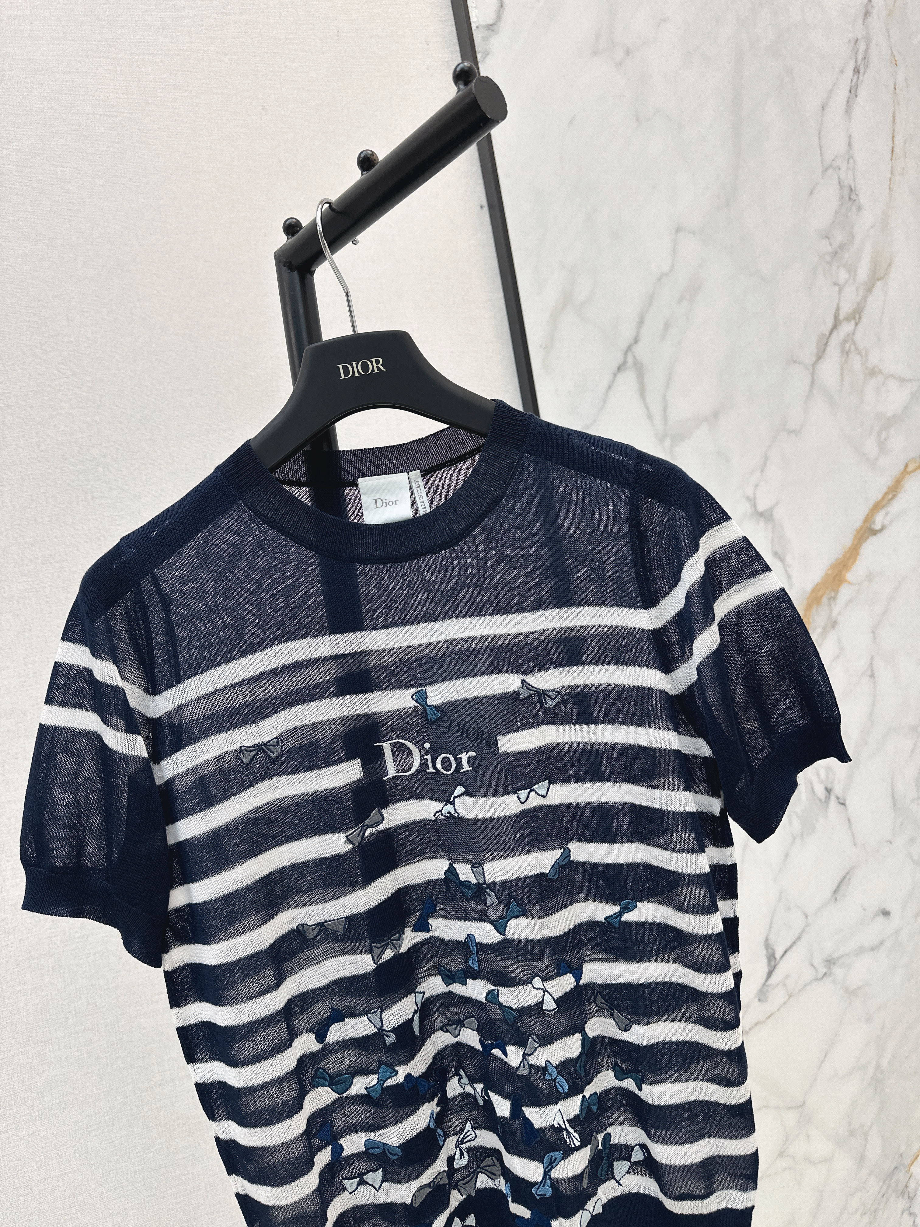 CD 26ss bow embroidery stripe top