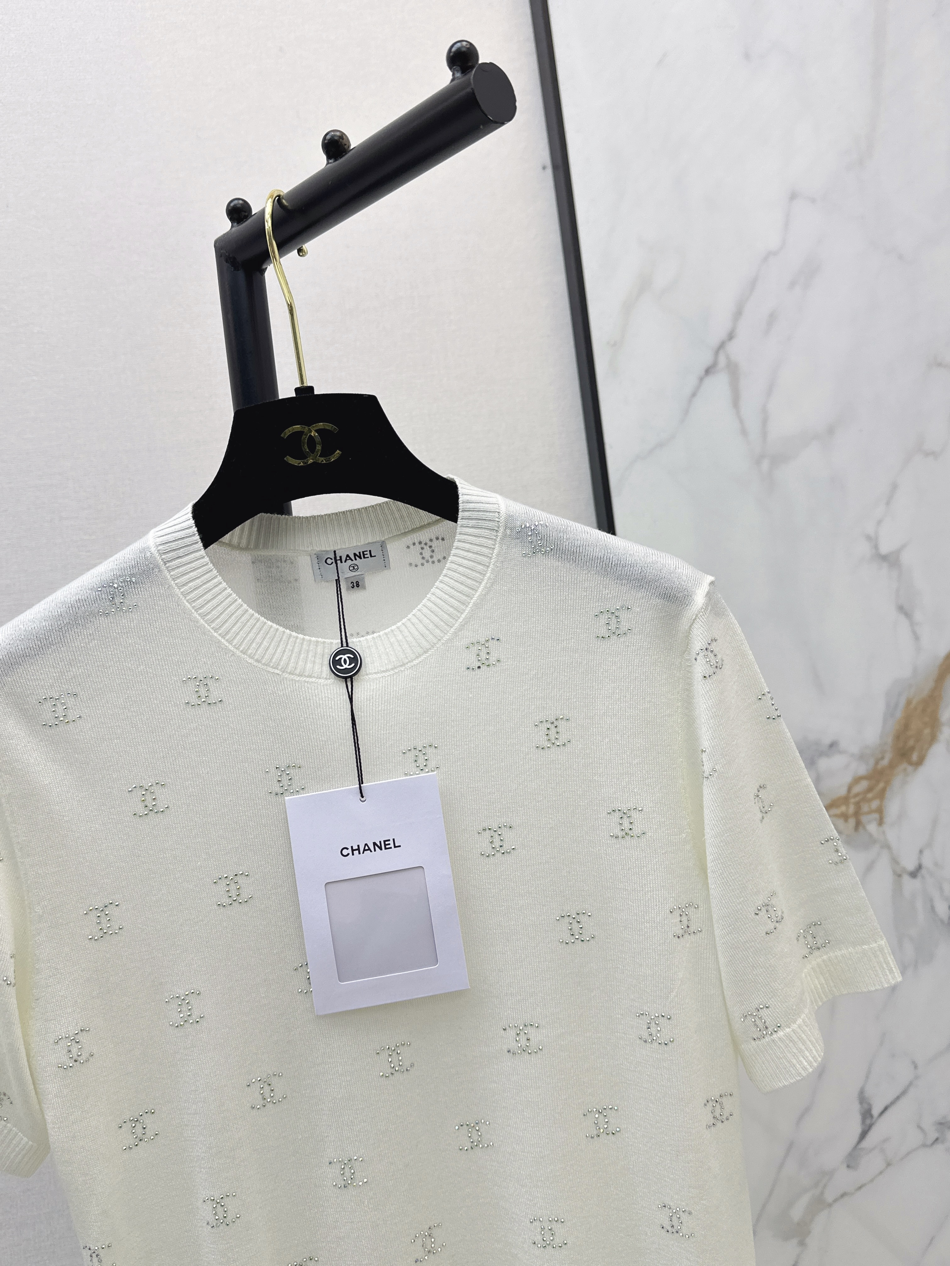 Chan 26ss rhinestone knitwear