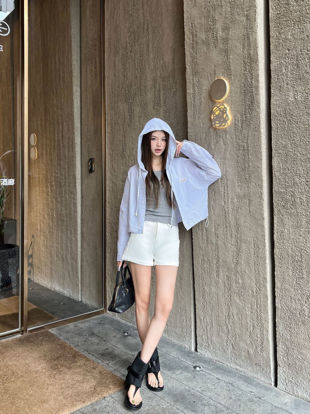 Miu 26ss check hodded jacket