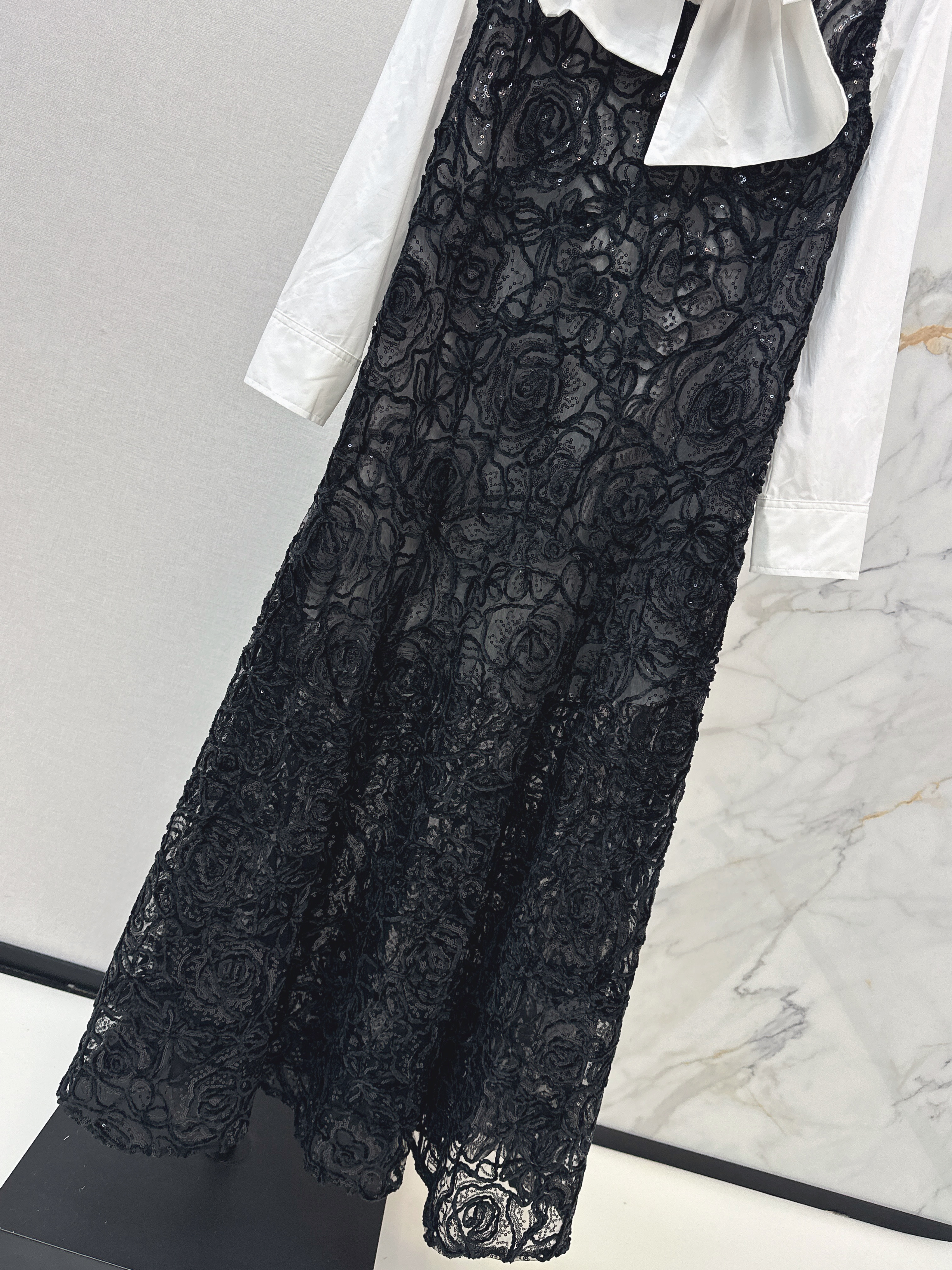 Chan 26ss ribbon shirts mesh dress set