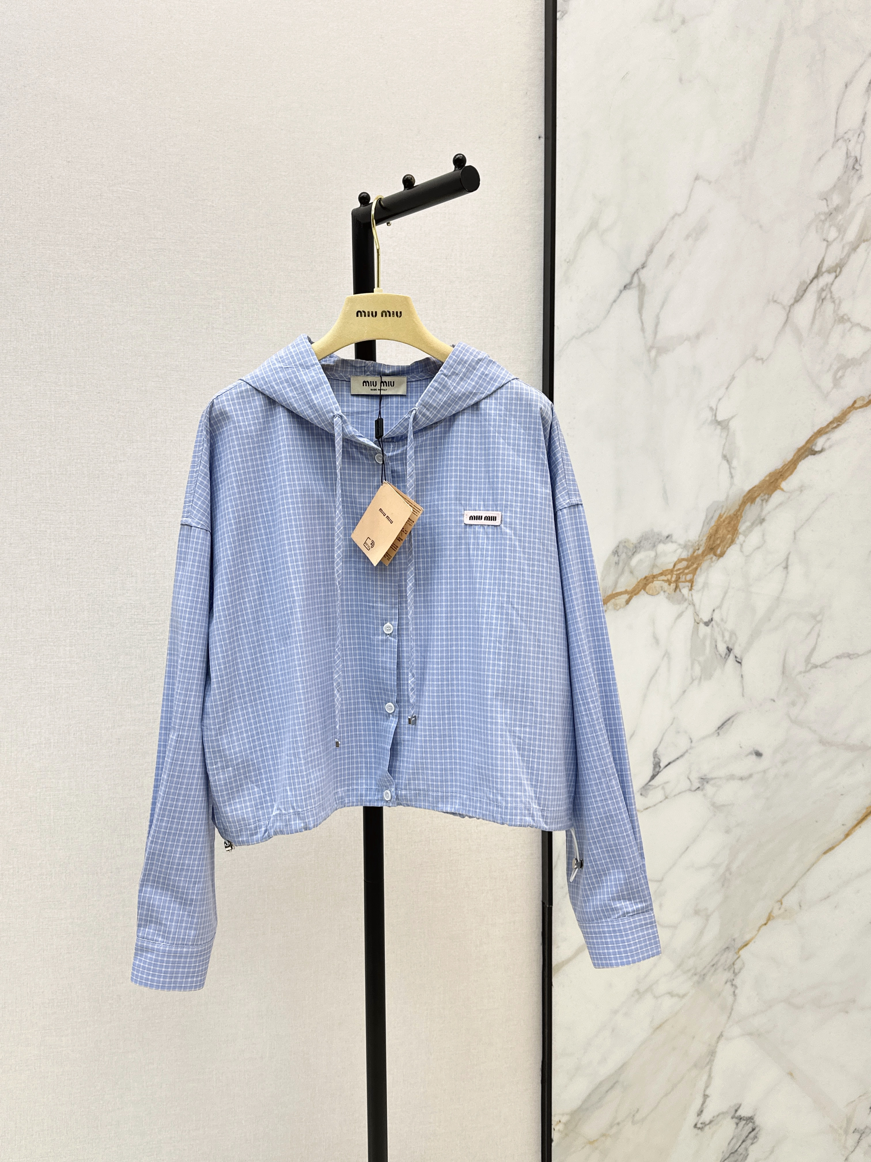 Miu 26ss check hodded jacket