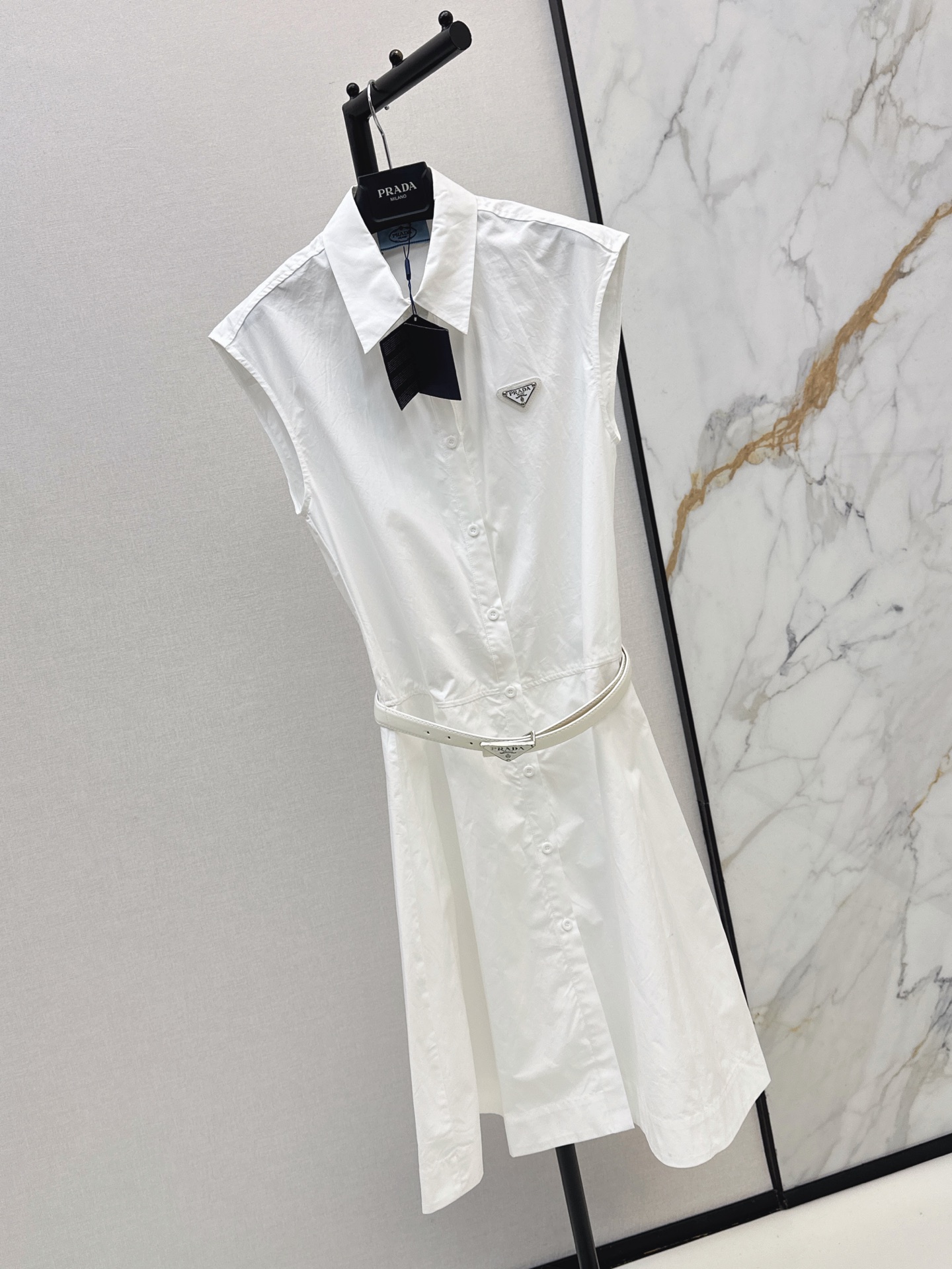 Pra 26ss sleeveless belted shirt dress
