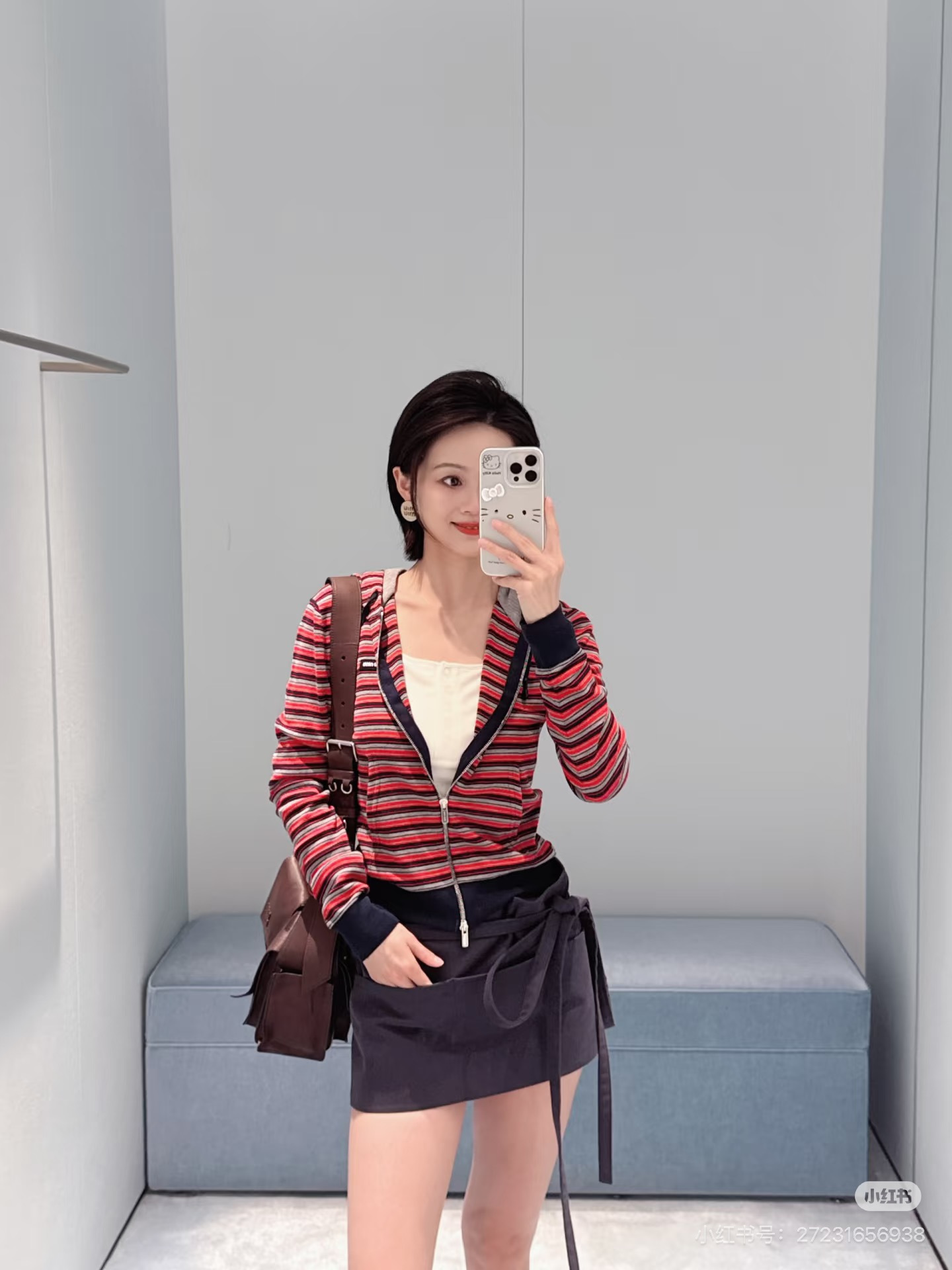 Miu 26ss stripe hooded cardigan