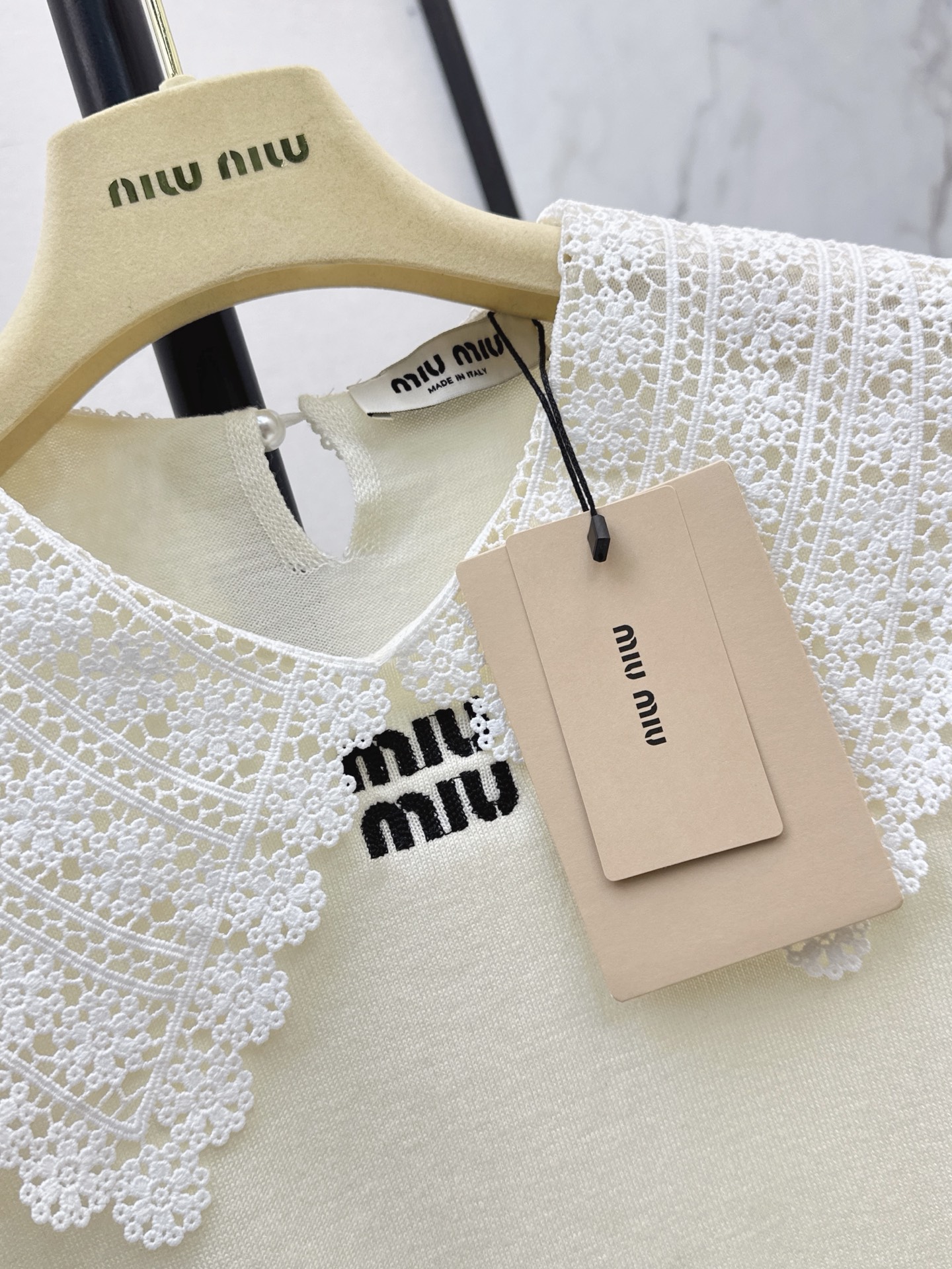 Miu 26ss 2in 1 lace trim knitwear