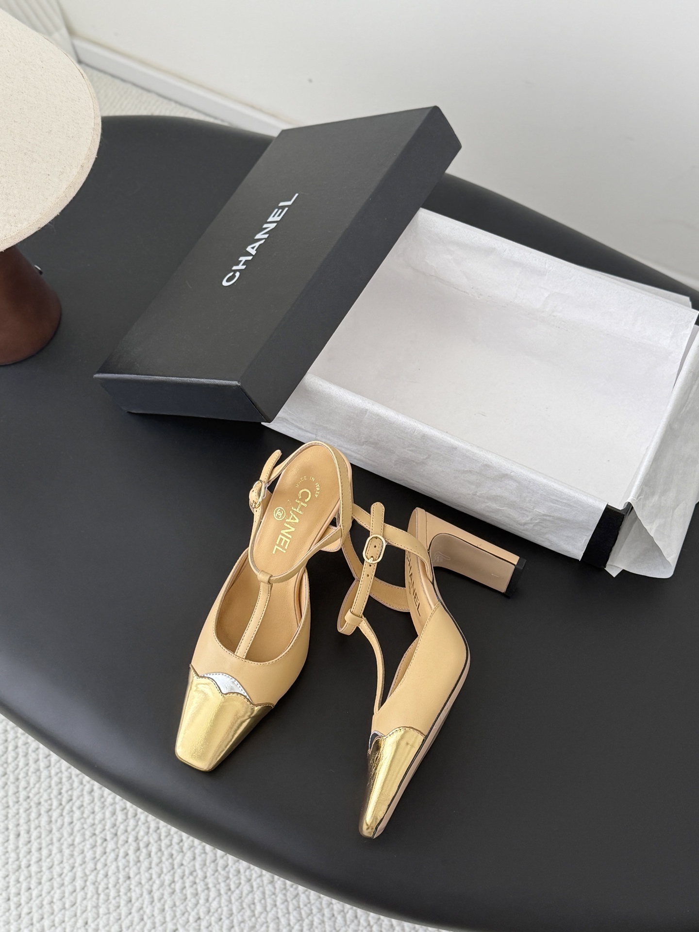 Chan 26P t-strap slingback heels