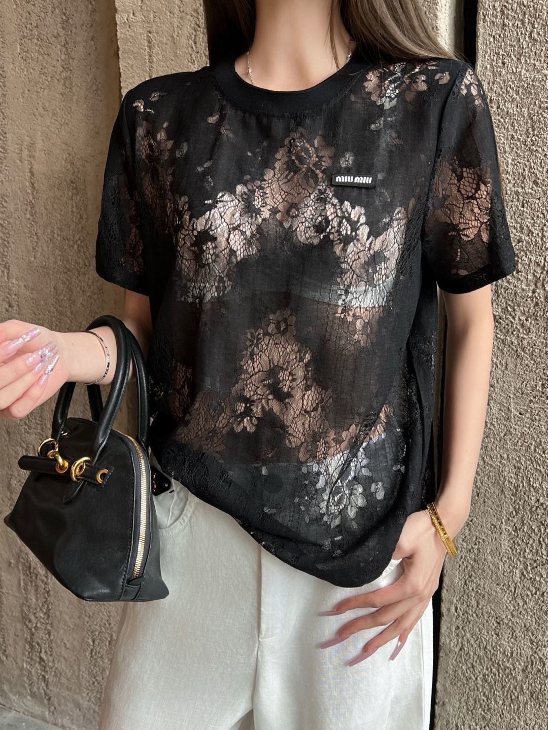 Miu 26ss lace t-shirt
