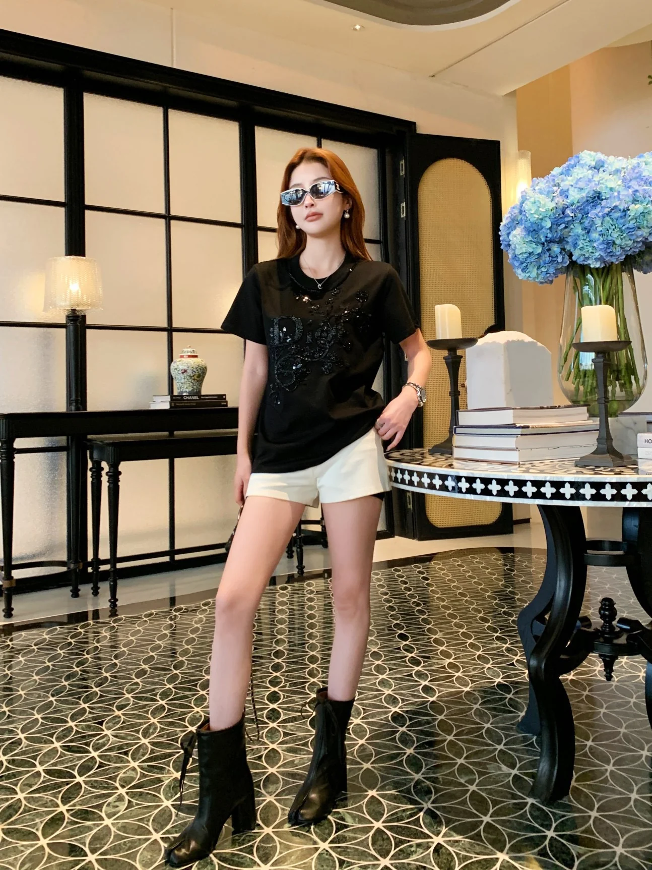 CD 26ss 3d embroidery beading t-shirts