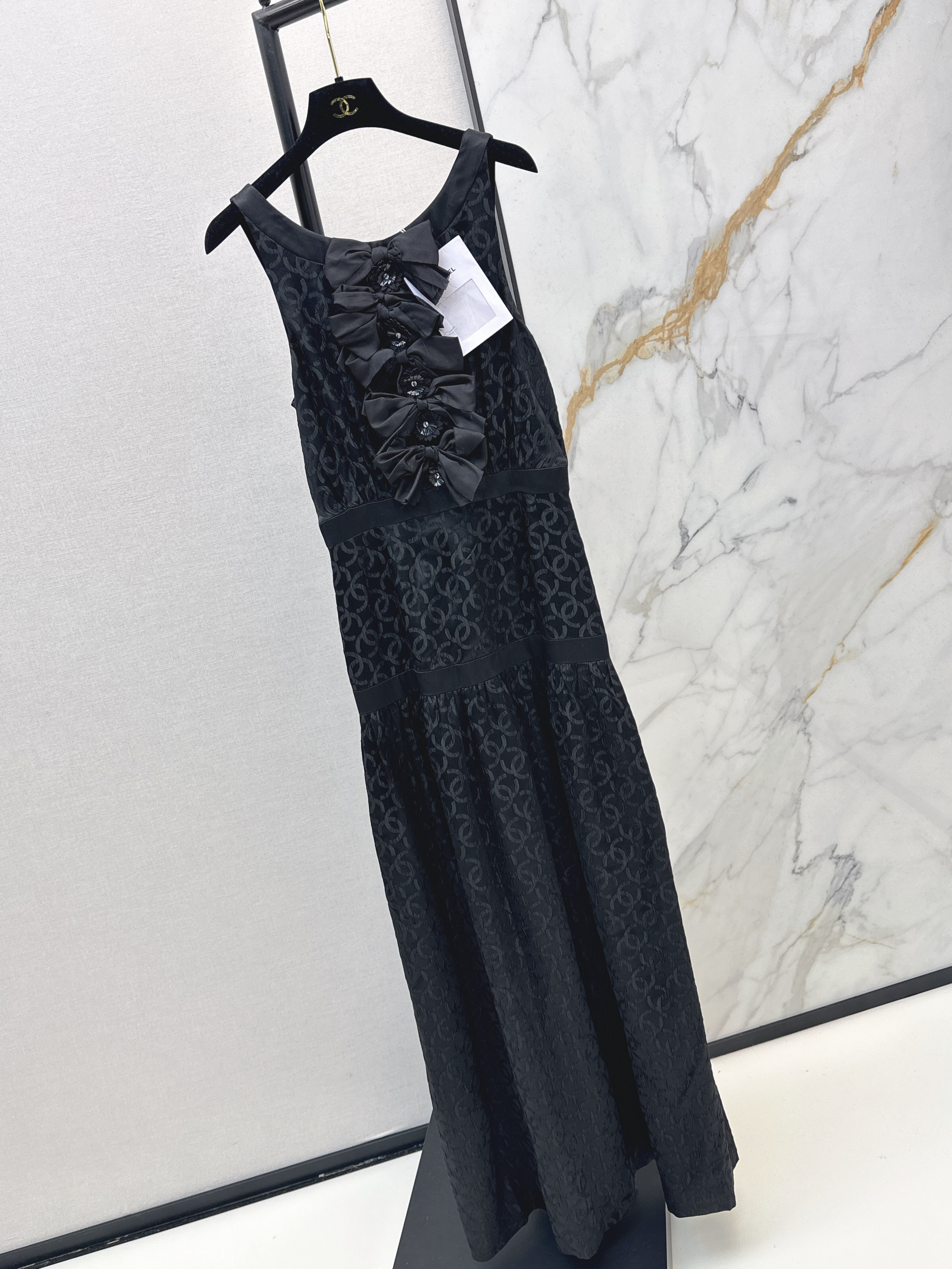 Chan 26ss bow silk jacquard dress