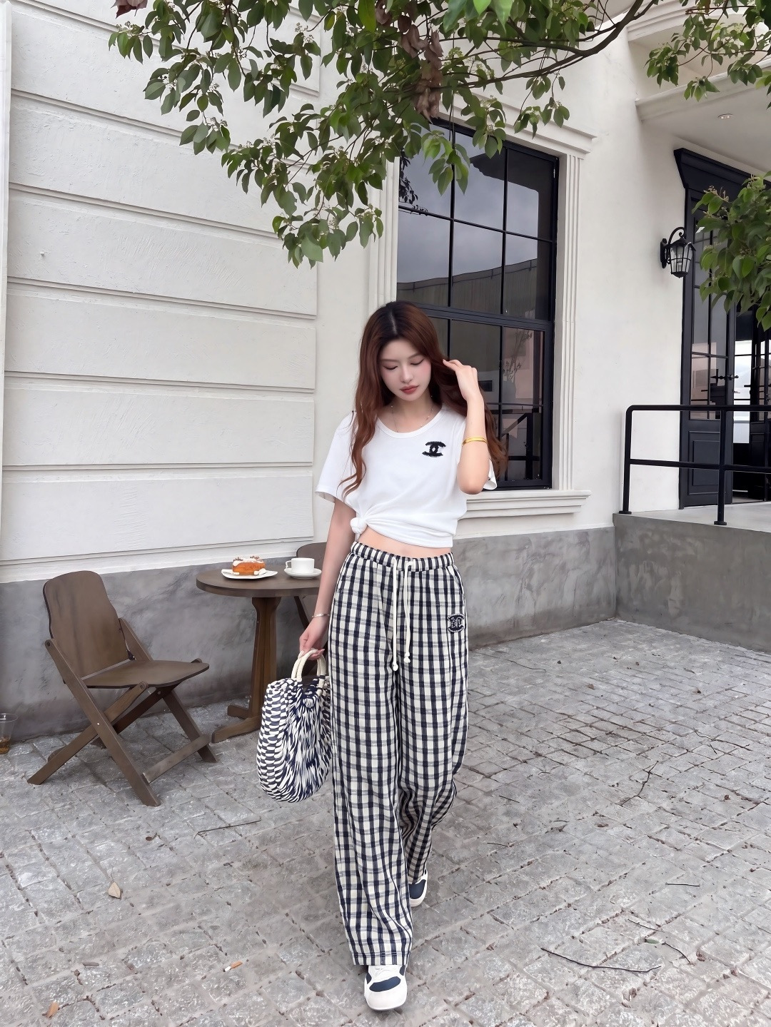 Chan 26ss check wide-leg pants