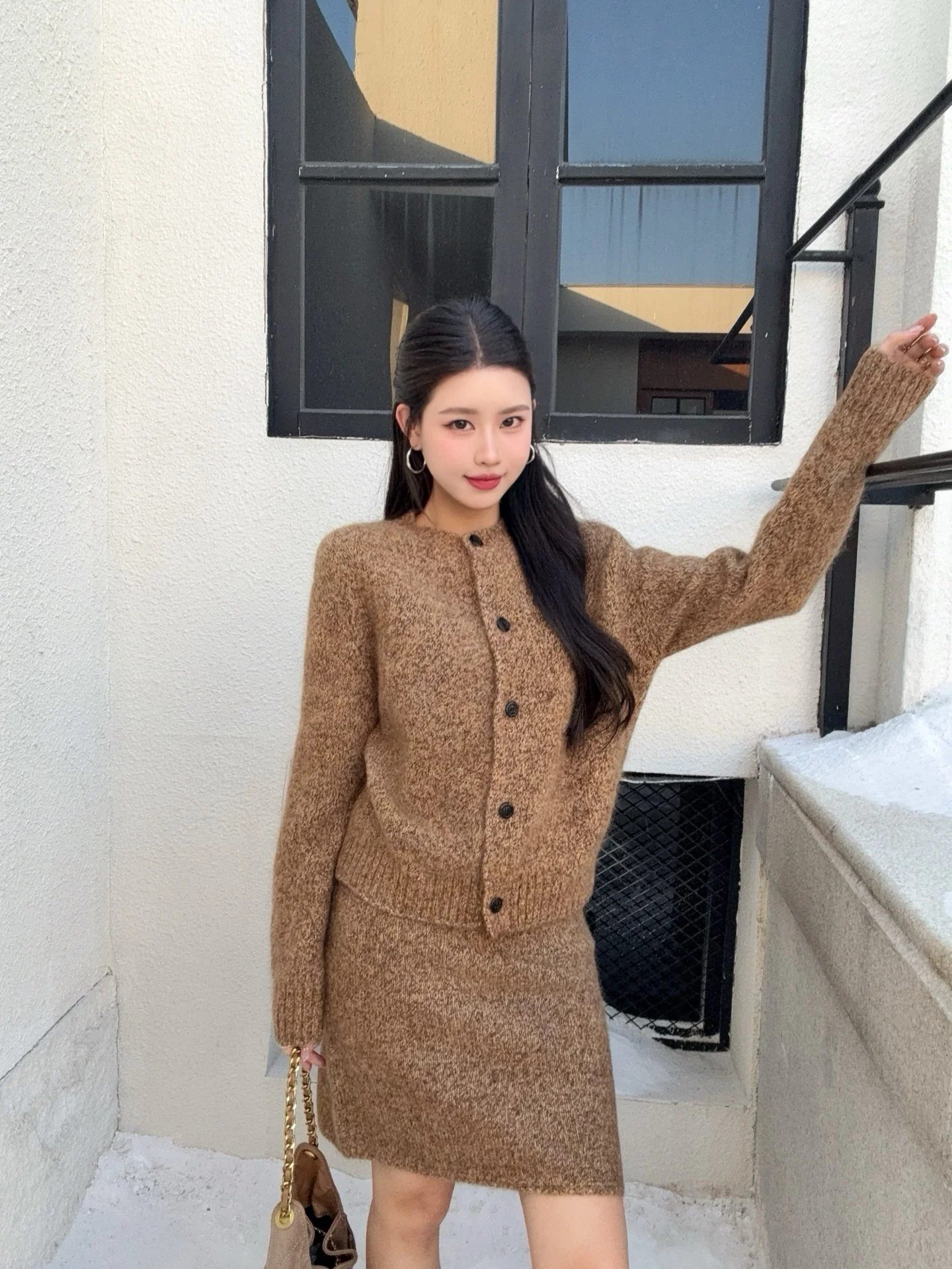 Bott 25fw wool cardigan skirts outfit sets