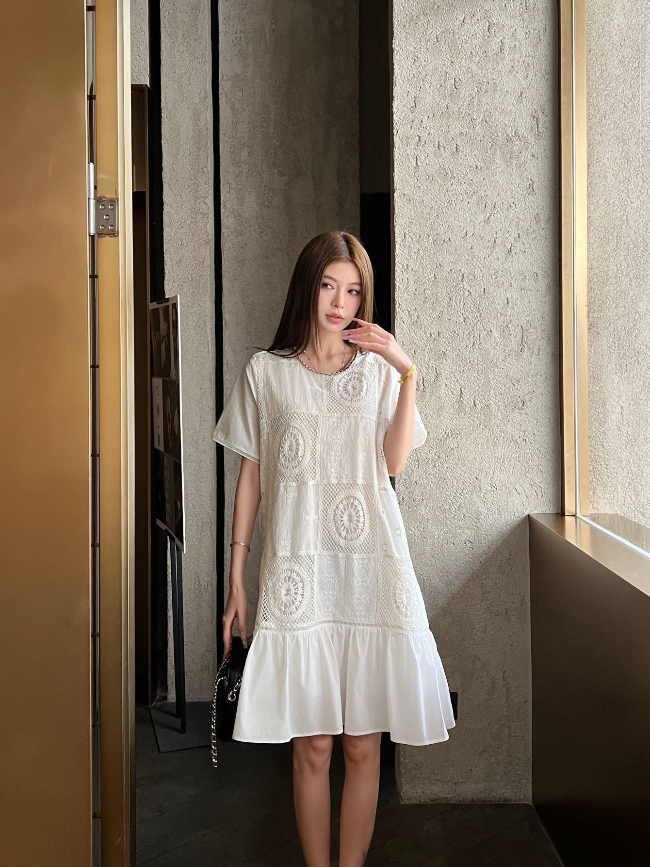 Chan 26ss hollow crochet dress