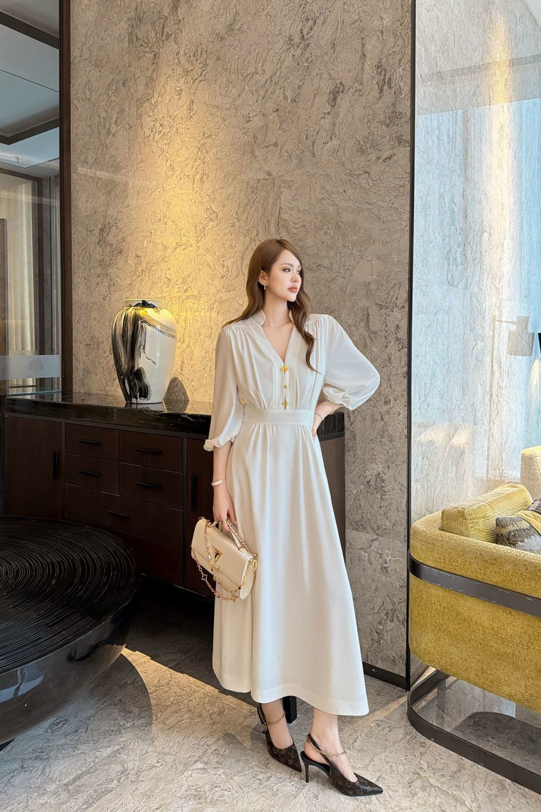 Loui 26ss empire-waist maxi dress