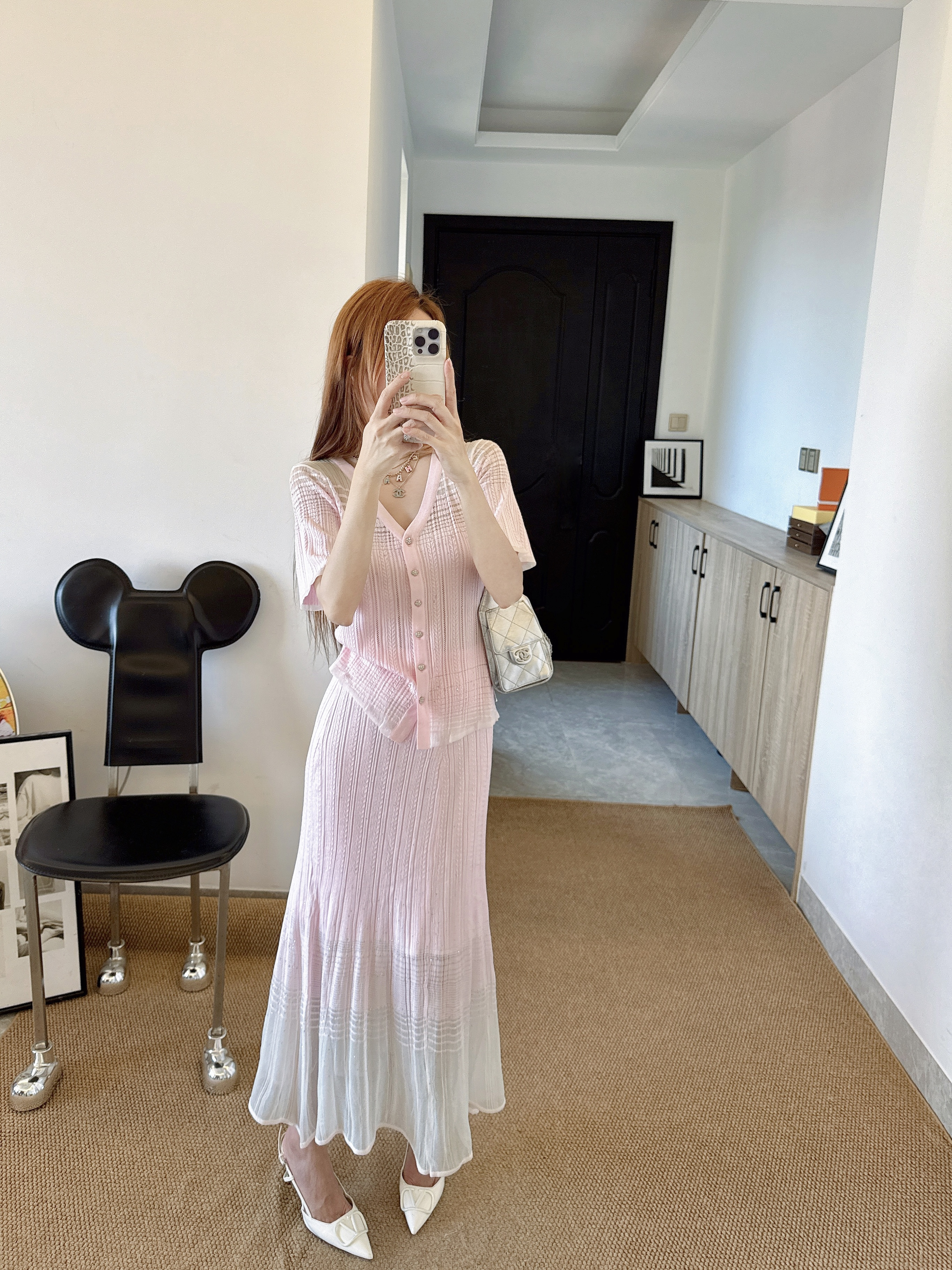 Chan 26ss knit cardigan skirt set