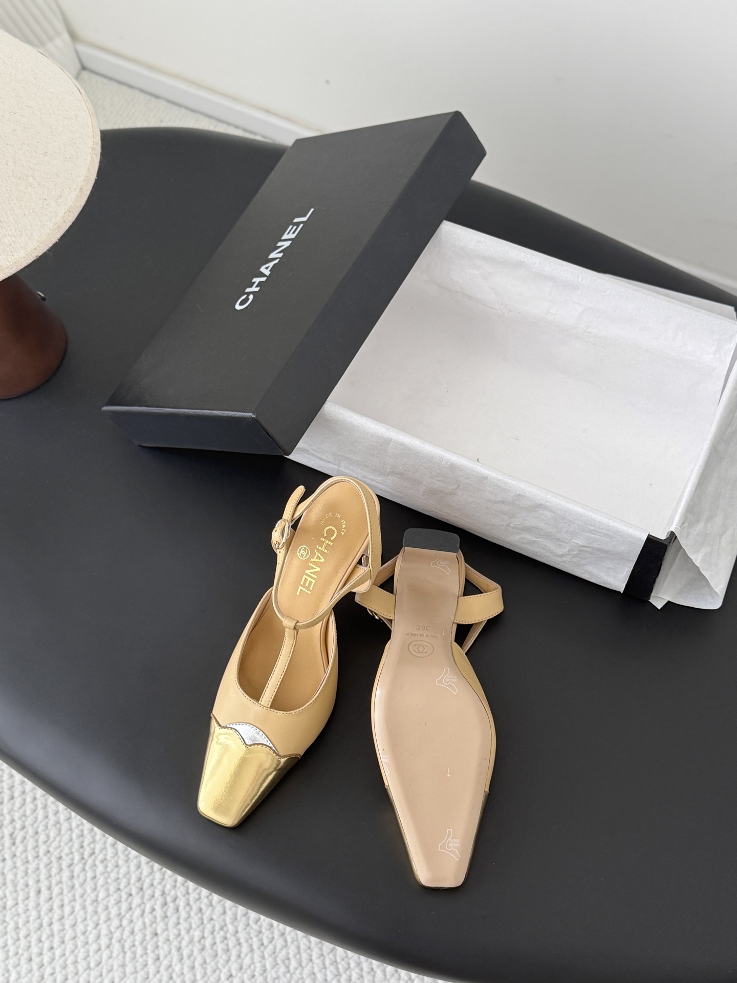 Chan 26P t-strap slingback heels
