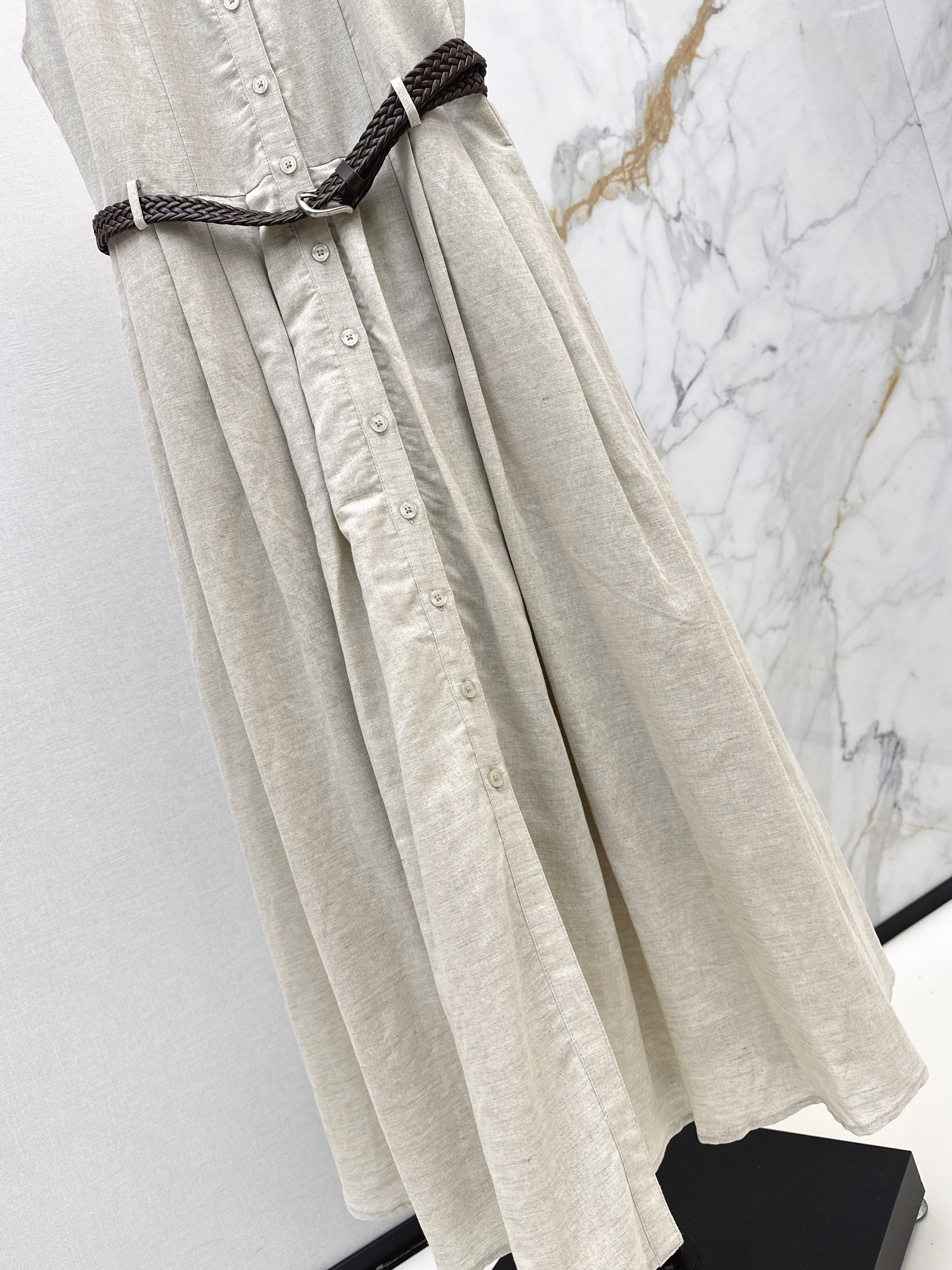 Brunello 26SS Sleeveless Belted Shirt Dress