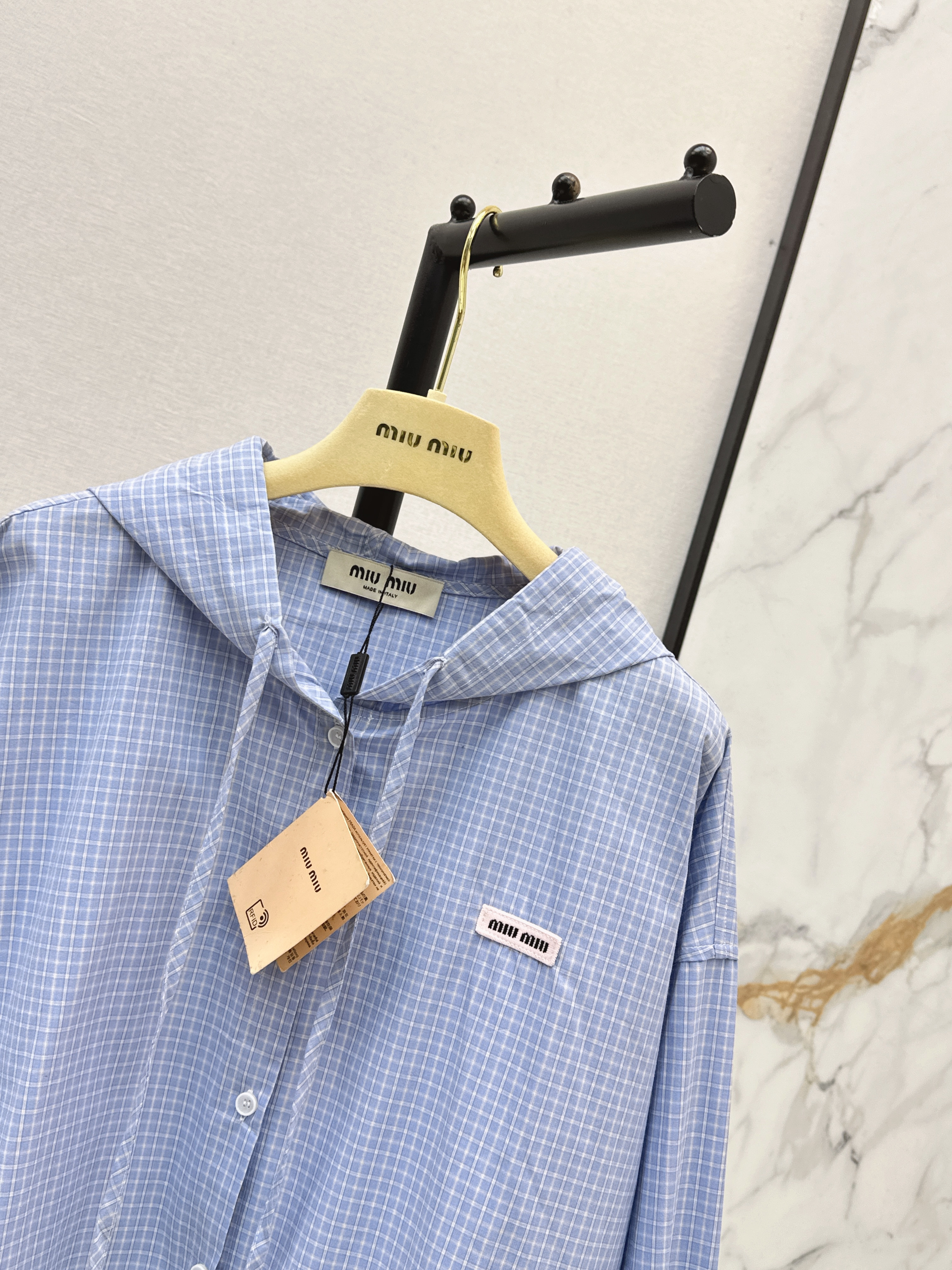 Miu 26ss check hodded jacket
